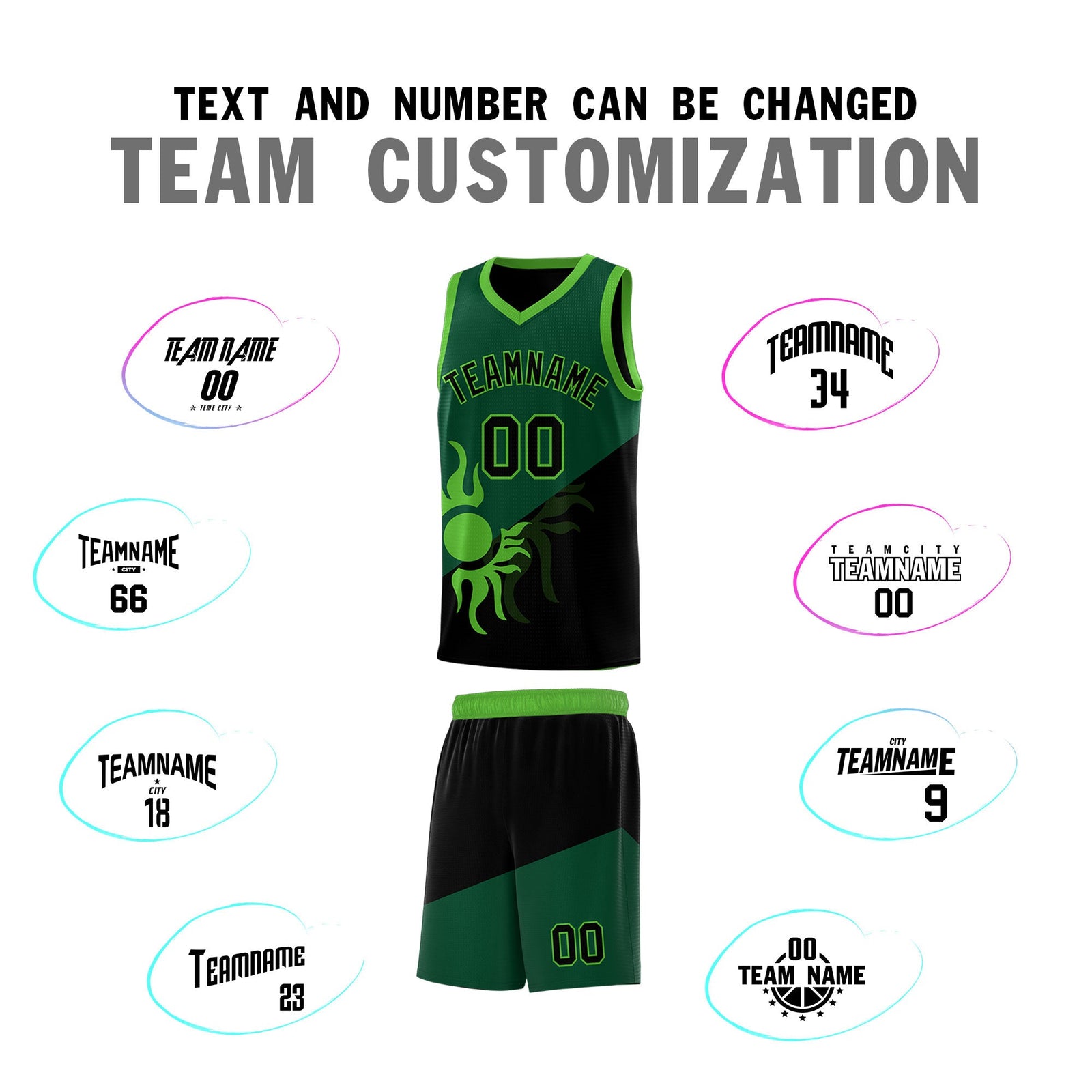 Custom Youth Basketball Jerseys - Kelly Green Black Radiant Sun Design Two Tone Uniforms