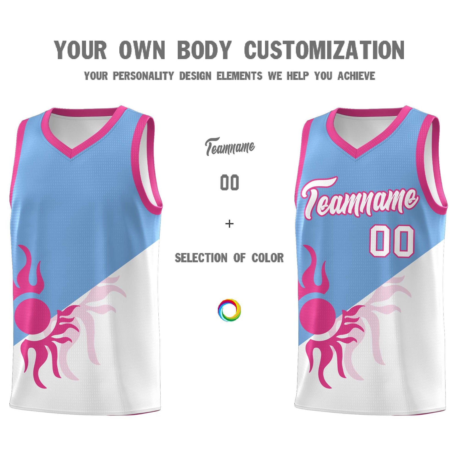 Custom Youth Basketball Jerseys - Powder Blue White Sunburst Design Two Tone Uniforms