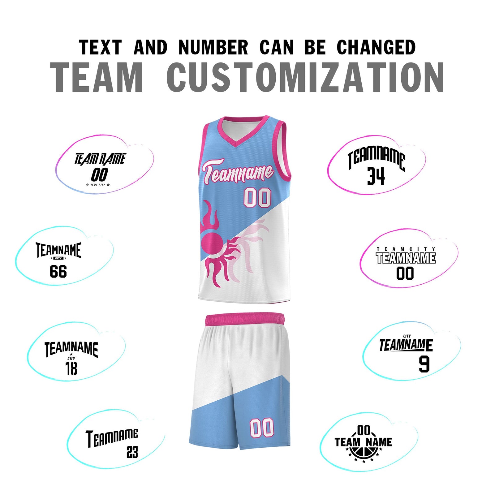 Custom Youth Basketball Jerseys - Powder Blue White Sunburst Design Two Tone Uniforms
