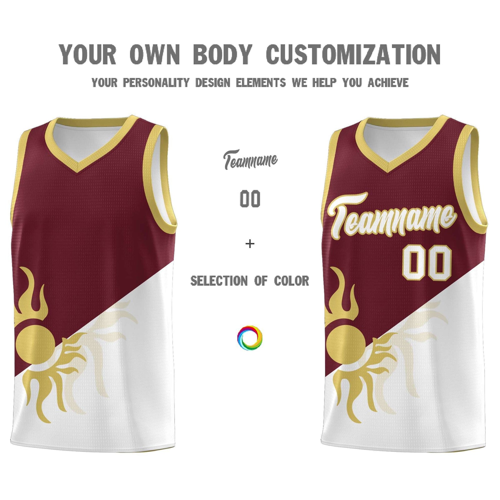 Custom Youth Basketball Jerseys - Burgundy White Sunburst Design Two Tone Uniforms