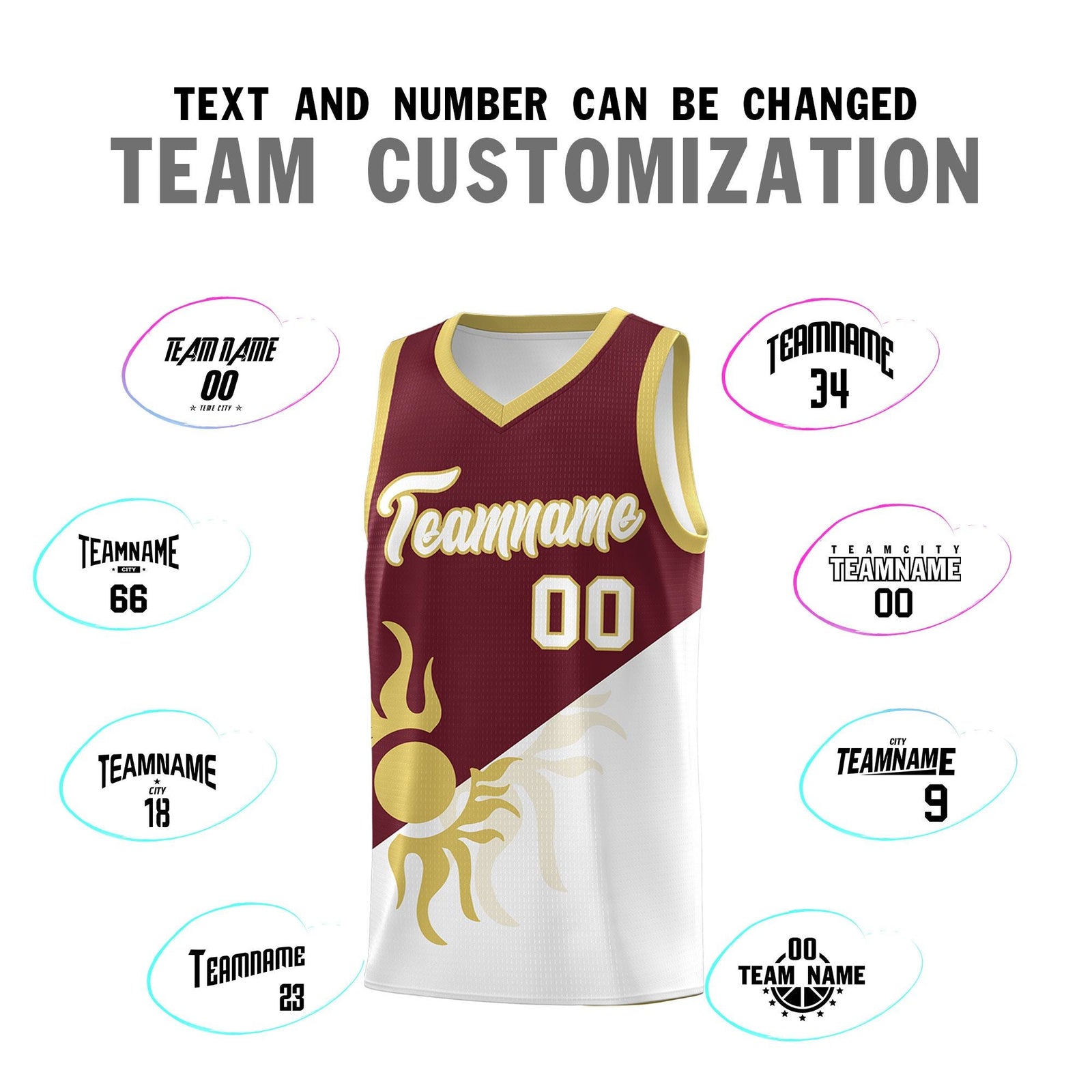 Custom Youth Basketball Jerseys - Burgundy White Sunburst Design Two Tone Uniforms