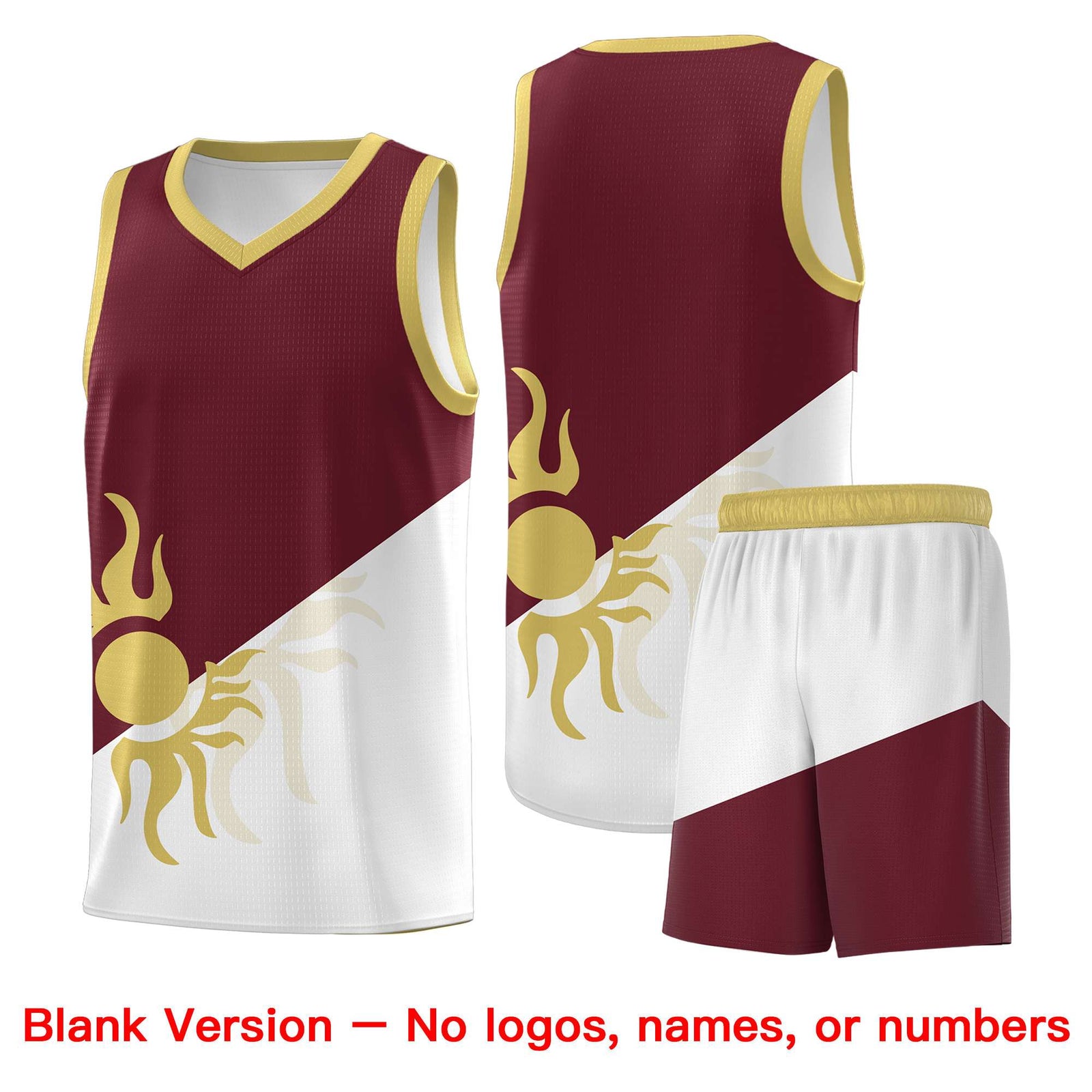 Custom Youth Basketball Jerseys - Burgundy White Sunburst Design Two Tone Uniforms