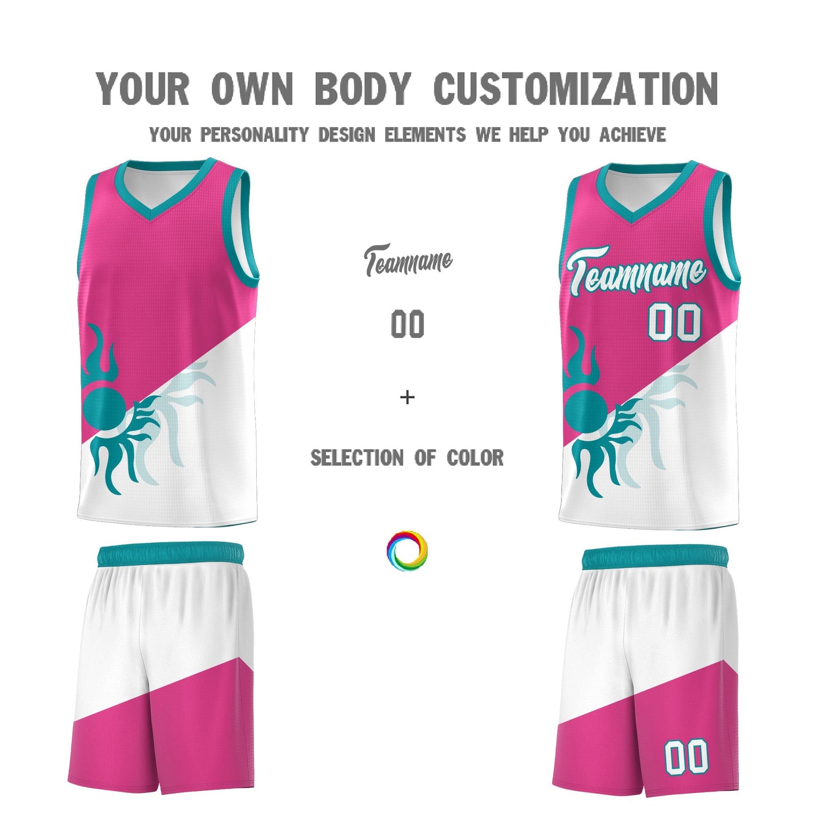 Custom Youth Basketball Jerseys - Rose Red White Radiant Sun Design Two Tone Uniforms
