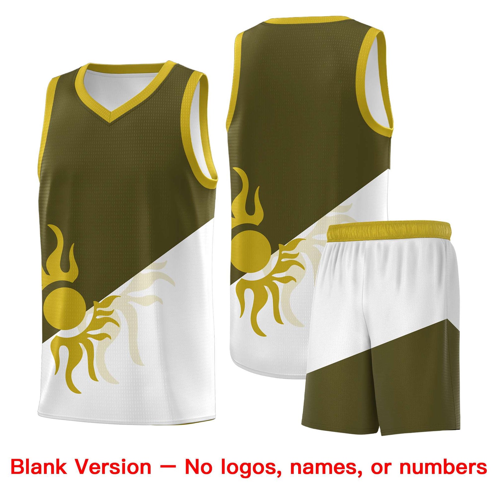 Custom Youth Basketball Jerseys - Olive White Sunburst Design Two Tone Uniforms