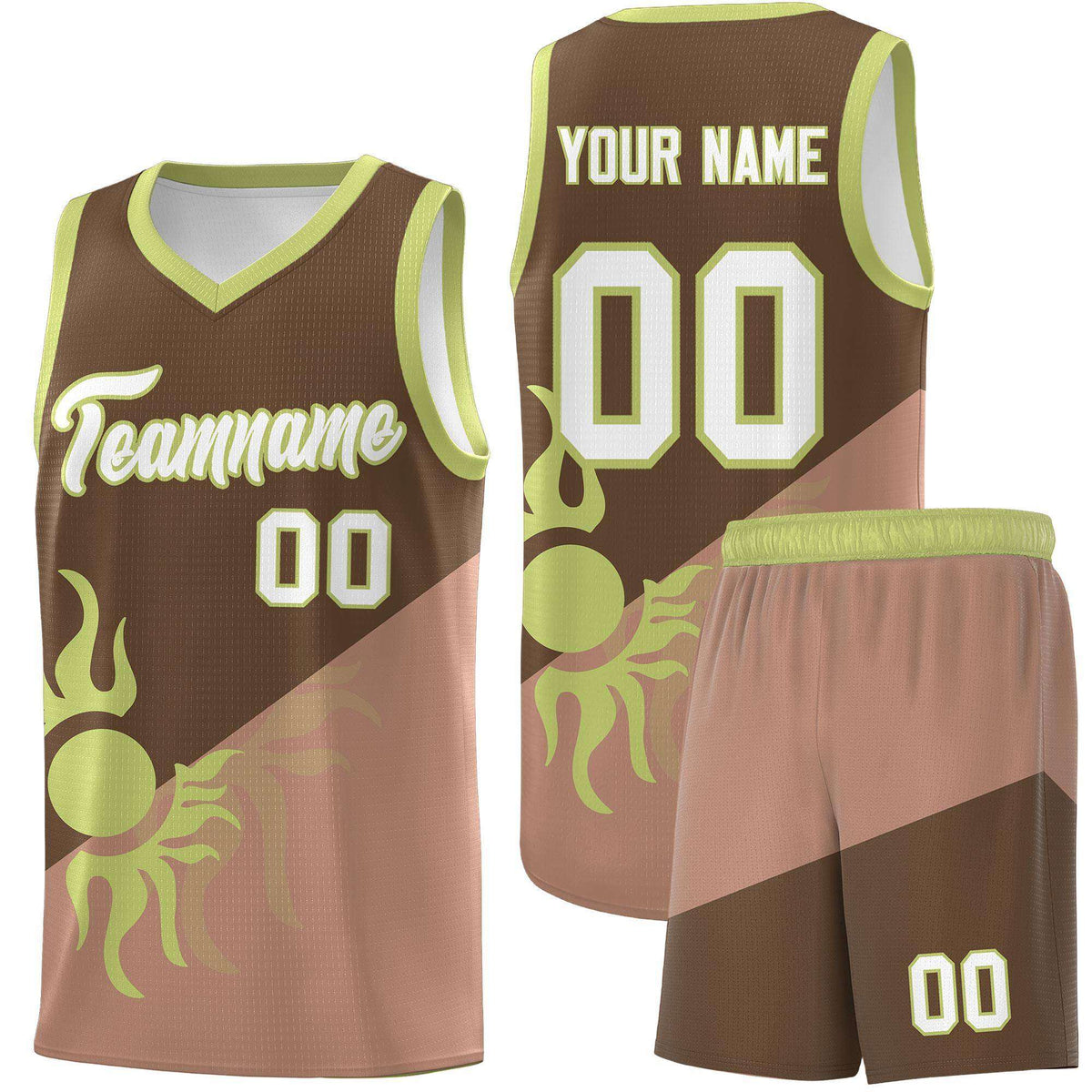 Custom Youth Basketball Jerseys - Coffee Light Brown Radiant Sun Design Two Tone Uniforms