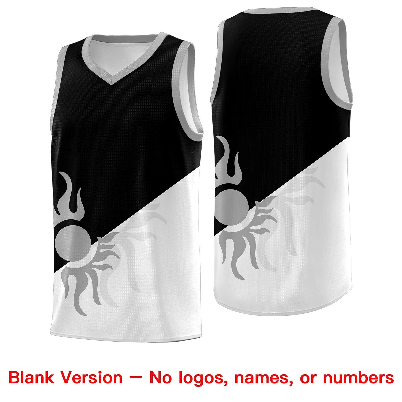 Custom Youth Basketball Jerseys - Black White Radiant Sun Design Two Tone Uniforms
