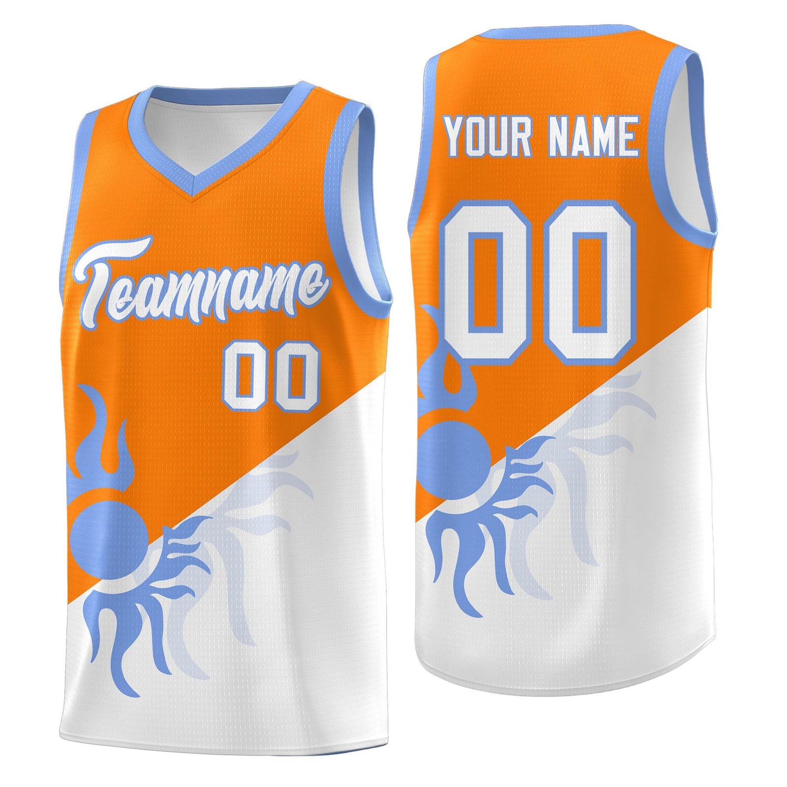 Custom Youth Basketball Jerseys - Orange White Radiant Sun Design Two Tone Uniforms