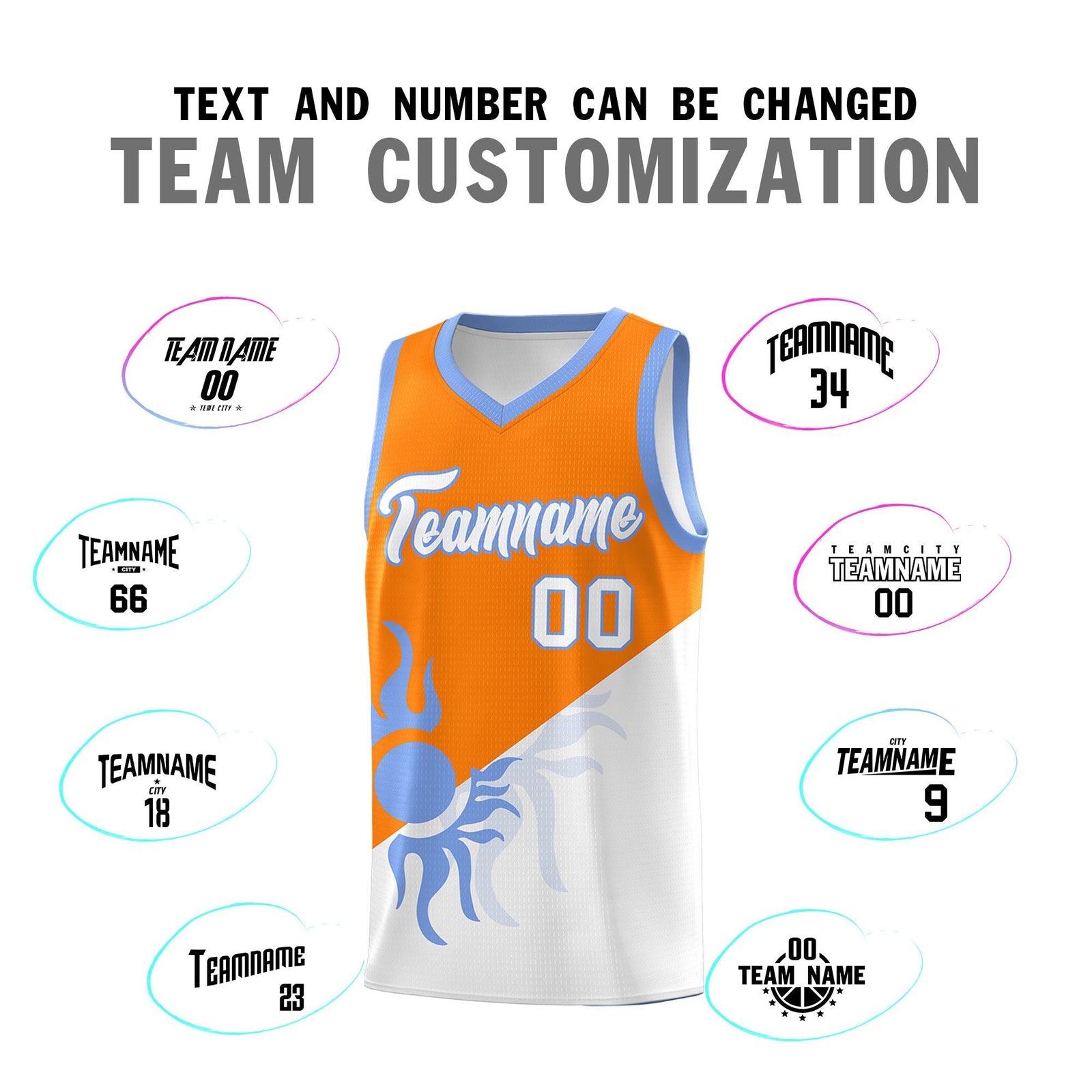 Custom Youth Basketball Jerseys - Orange White Radiant Sun Design Two Tone Uniforms