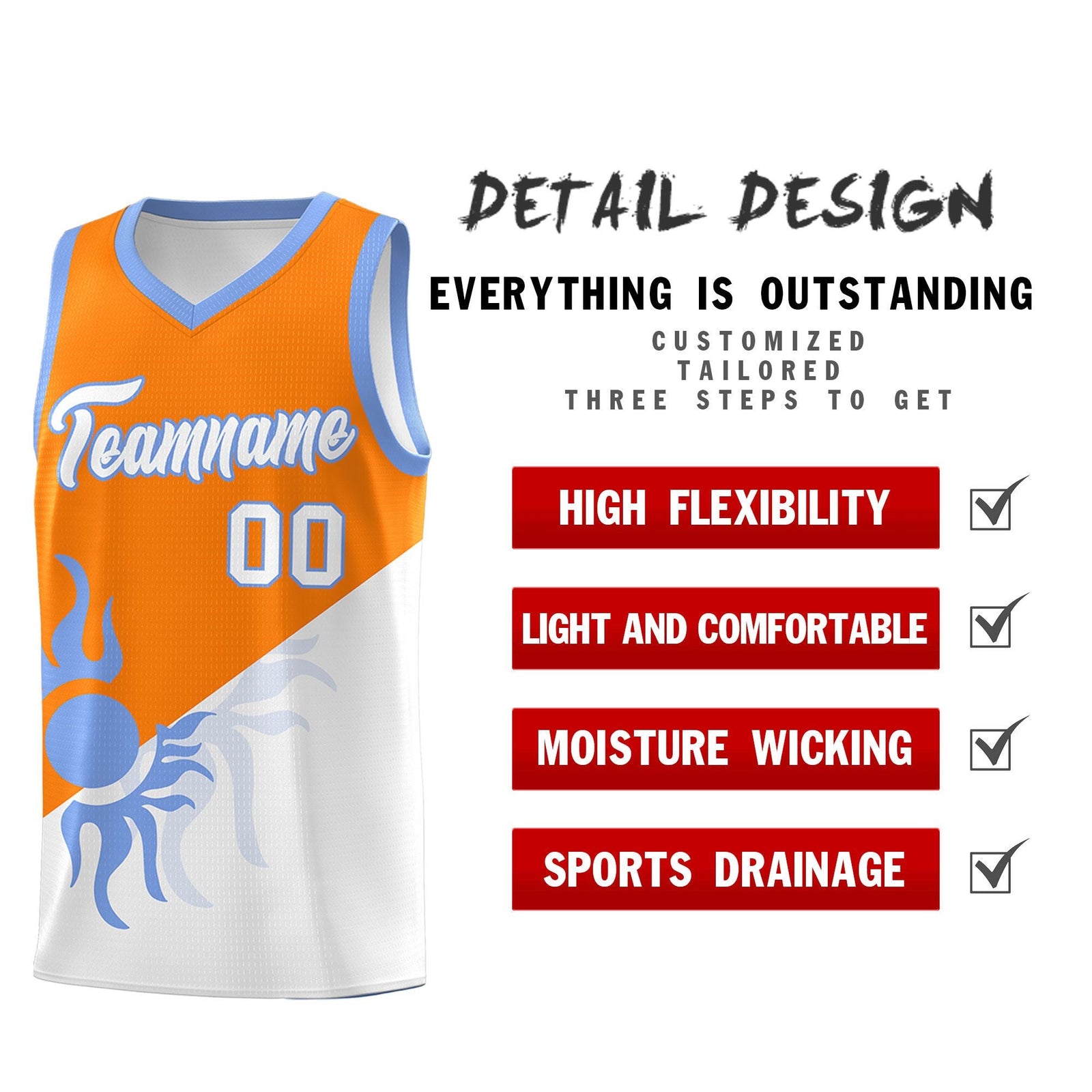Custom Youth Basketball Jerseys - Orange White Radiant Sun Design Two Tone Uniforms