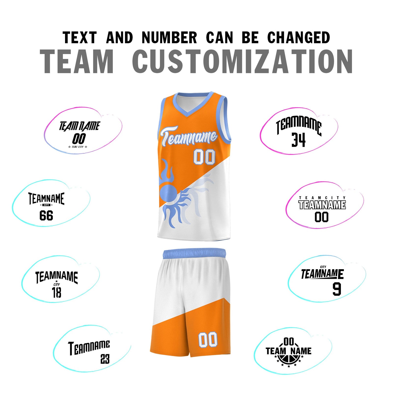 Custom Youth Basketball Jerseys - Orange White Radiant Sun Design Two Tone Uniforms