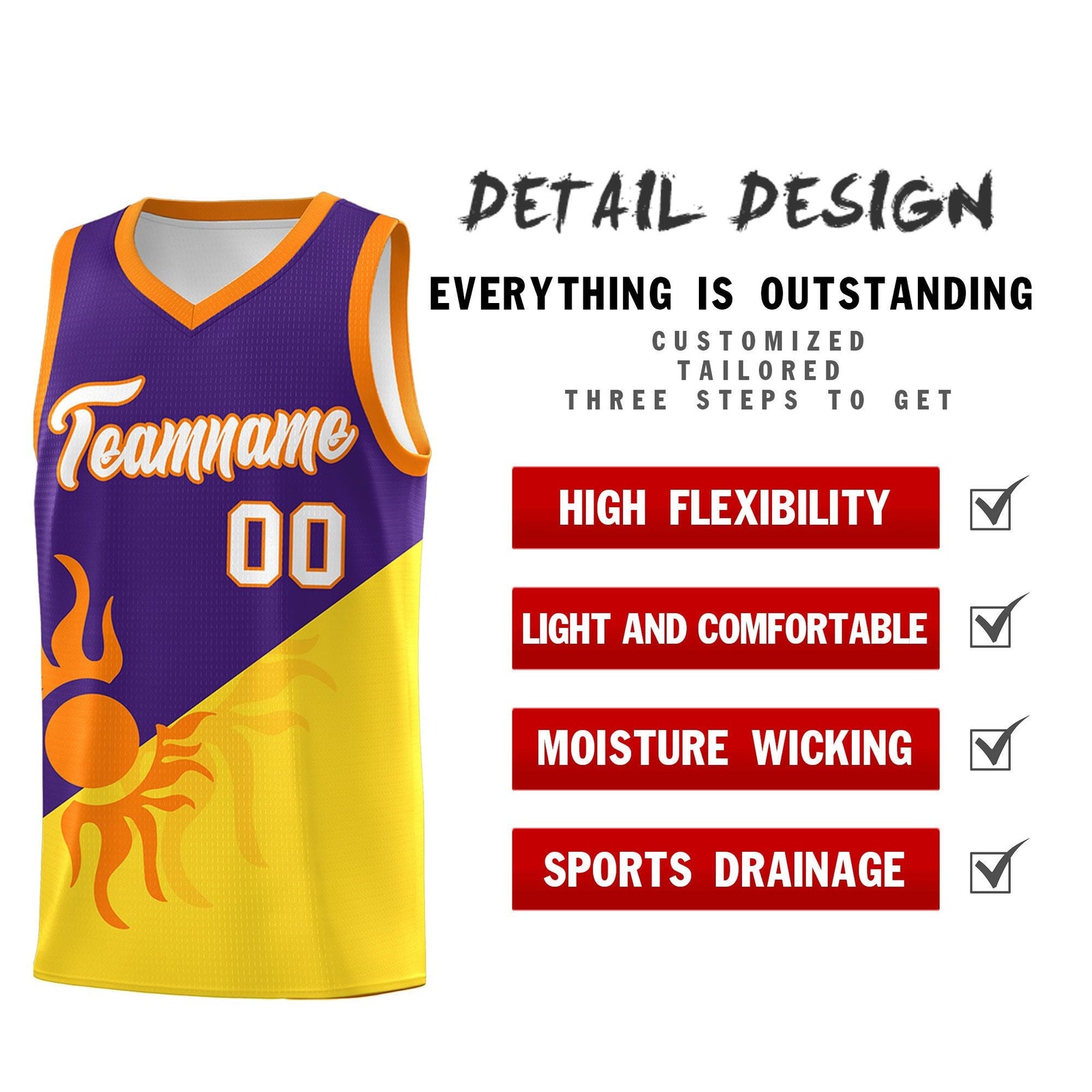 Custom Youth Basketball Jerseys - Purple Gold Radiant Sun Design Two Tone Uniforms