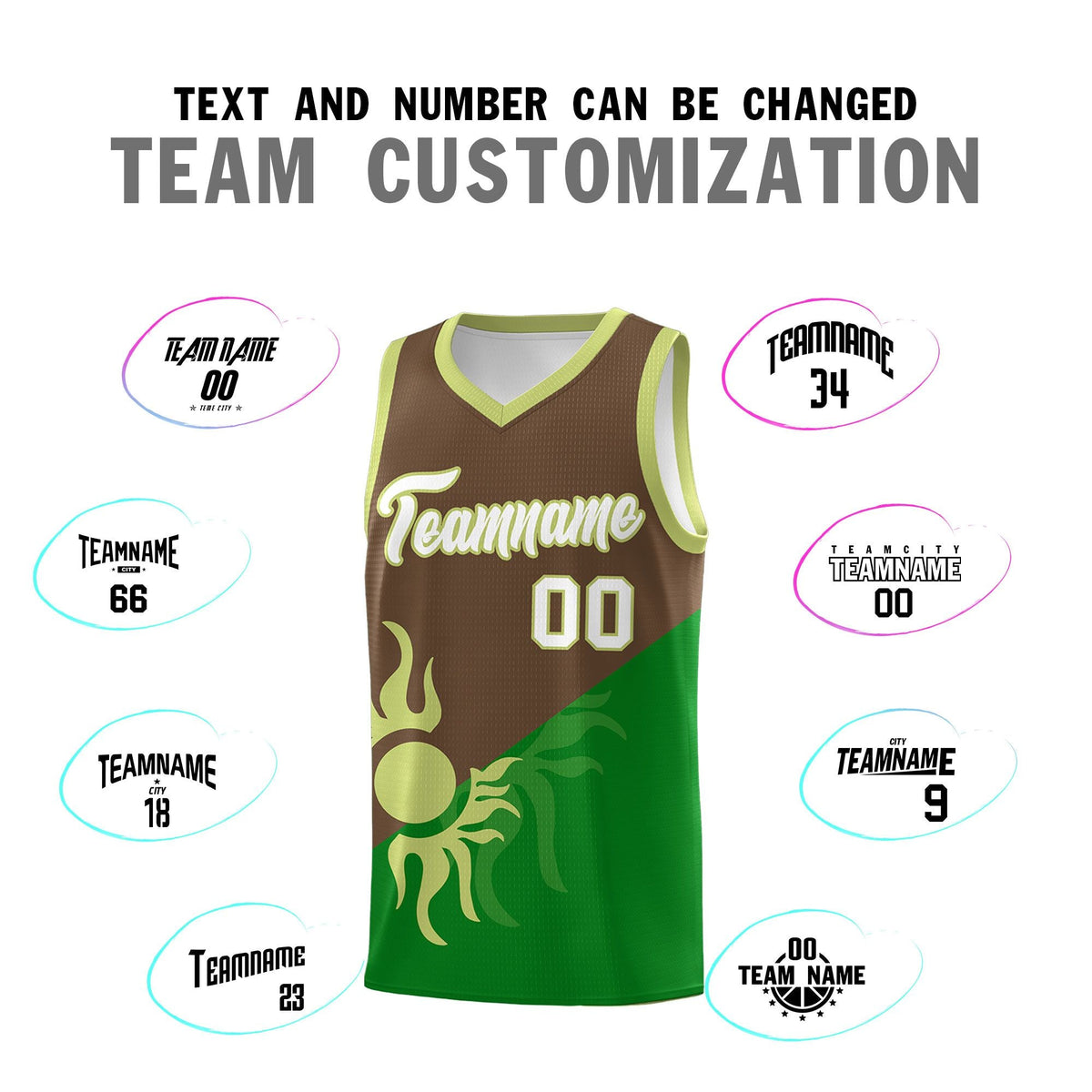 Custom Youth Basketball Jerseys - Kelly Green Light Brown Sunburst Design Two Tone Uniforms