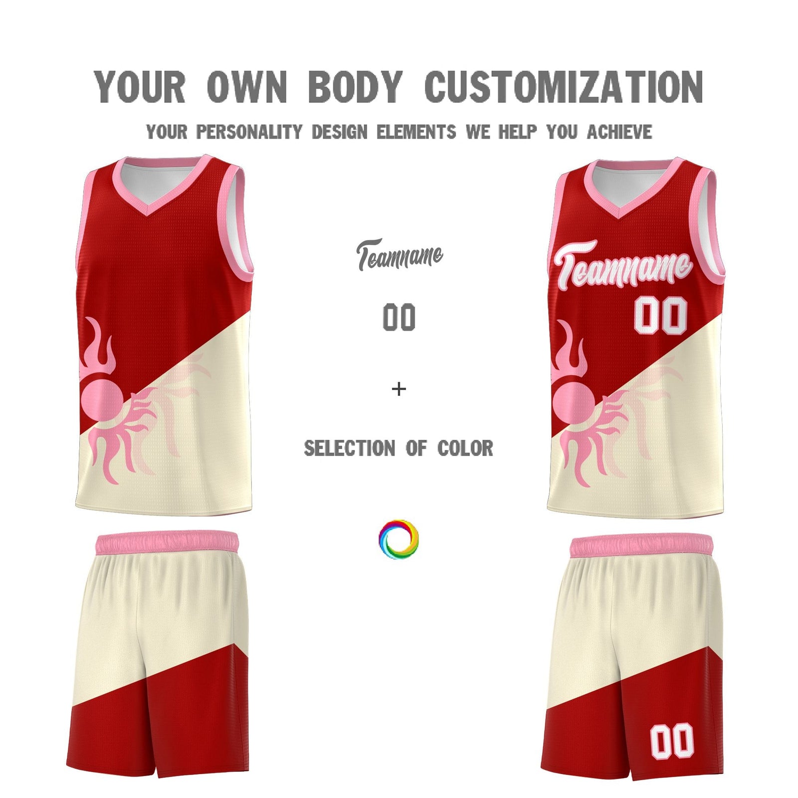 Custom Youth Basketball Jerseys - Red Light Khaki  Radiant Sun Design Two Tone Uniforms