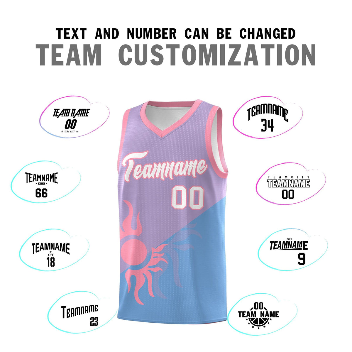 Custom Youth Basketball Jerseys - Light Purple Powder Blue Sunburst Design Two Tone Uniforms