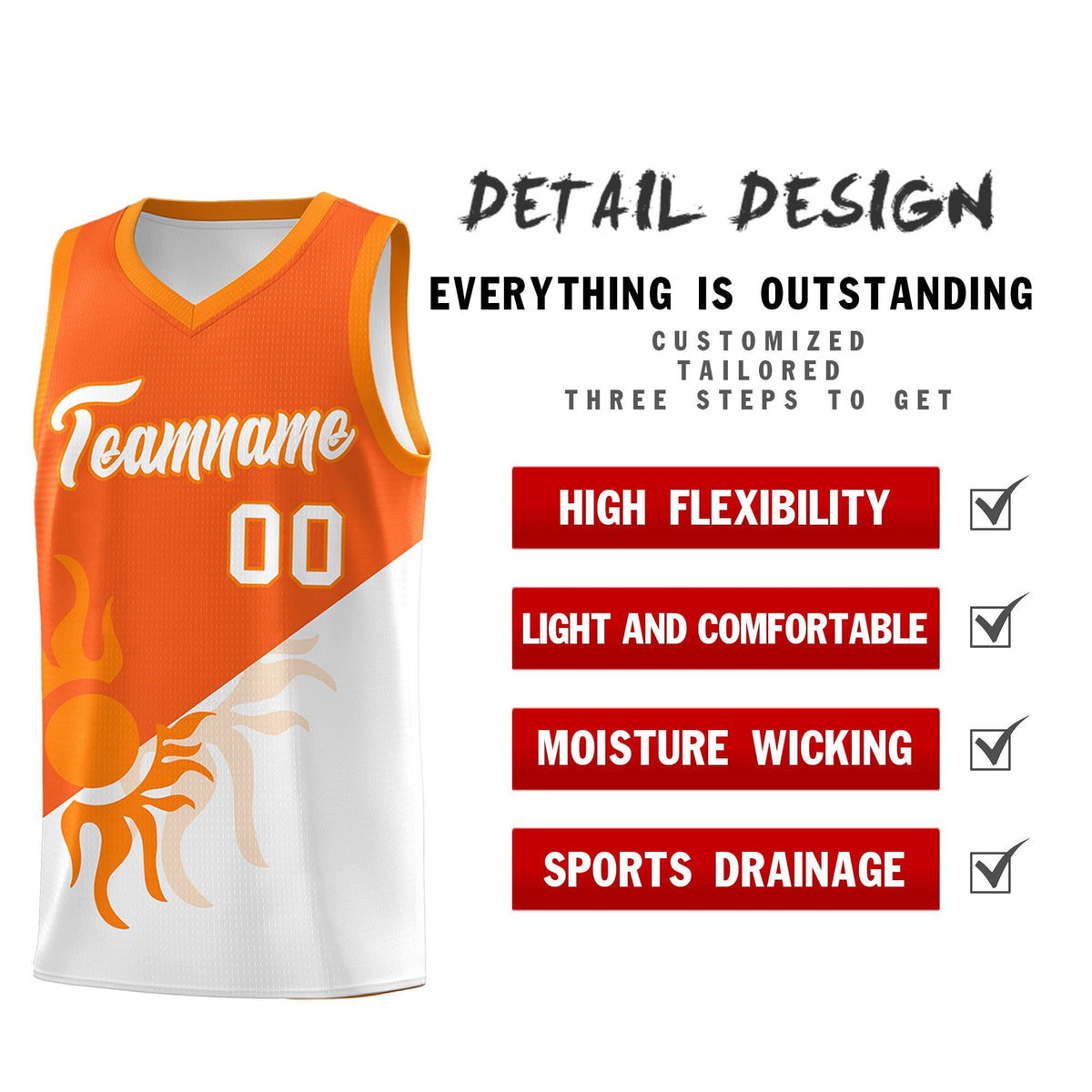 Custom Youth Basketball Jerseys - Orange White Radiant Sun Design Two Tone Uniforms