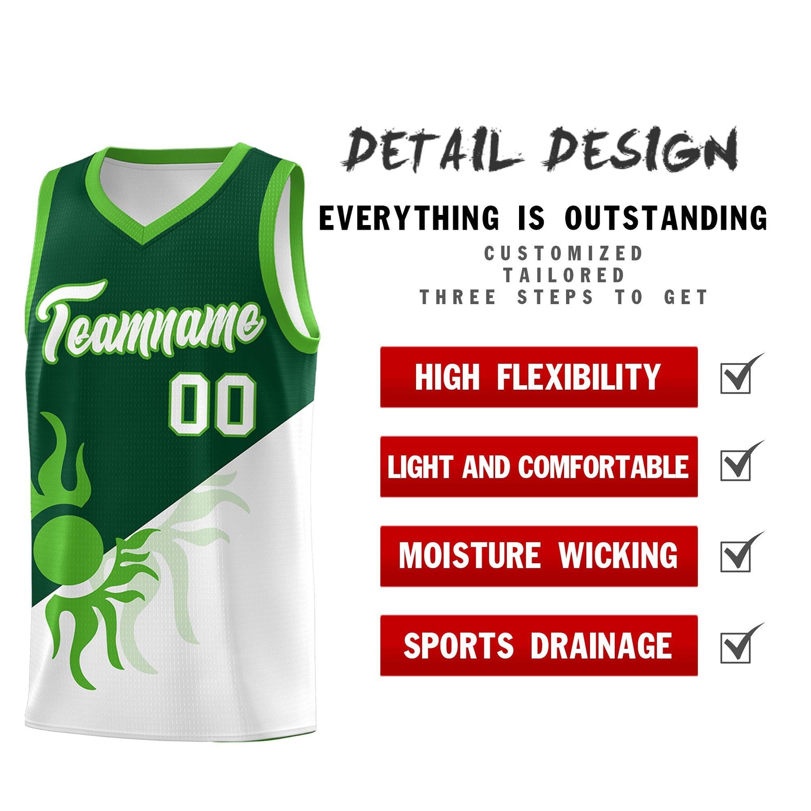 Custom Youth Basketball Jerseys - Kelly Green White Radiant Sun Design Two Tone Uniforms