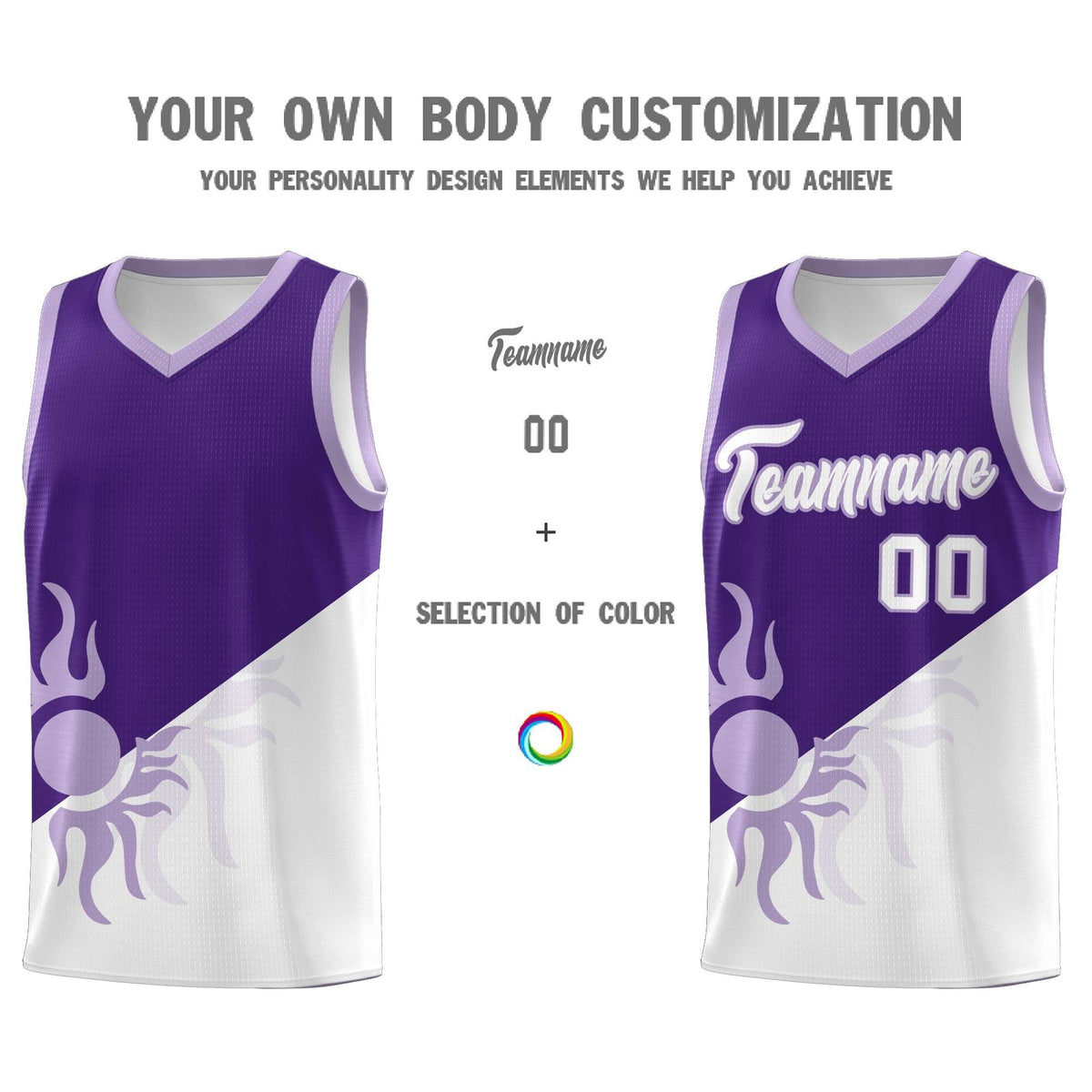 Custom Youth Basketball Jerseys - Purple White Sunburst Design Two Tone Uniforms
