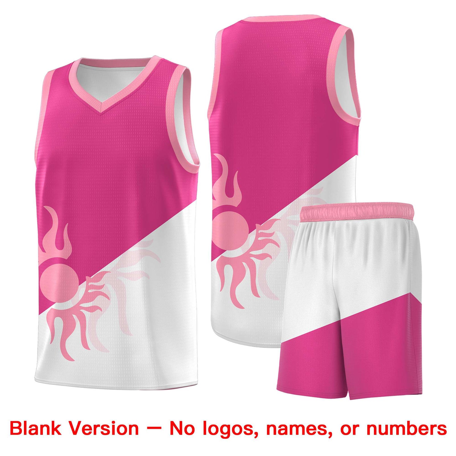 Custom Youth Basketball Jerseys - Rose Red White Radiant Sun Design Two Tone Uniforms