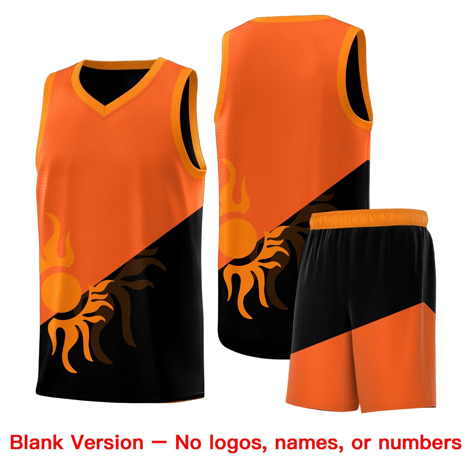 Custom Youth Basketball Jerseys - Orange Black Radiant Sun Design Two Tone Uniforms