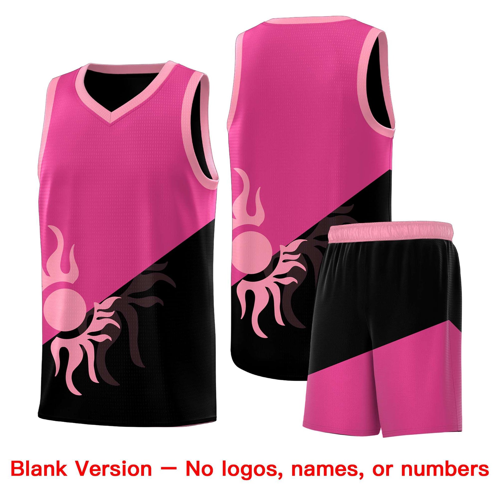 Custom Youth Basketball Jerseys - Rose Red Black Radiant Sun Design Two Tone Uniforms