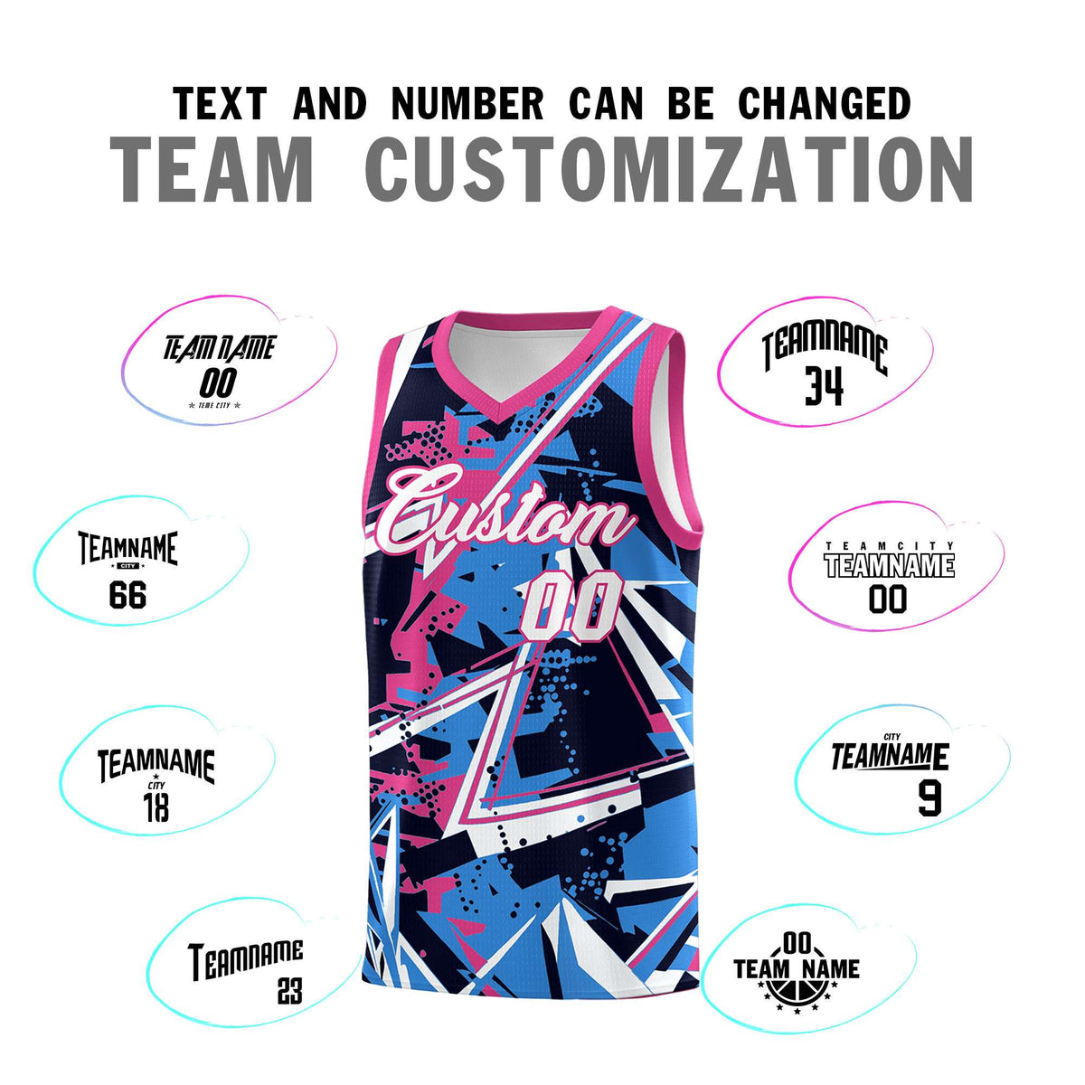 Custom Youth Basketball Jerseys Light Blue Pink Abstract Graffiti Personalized Street Style Uniform
