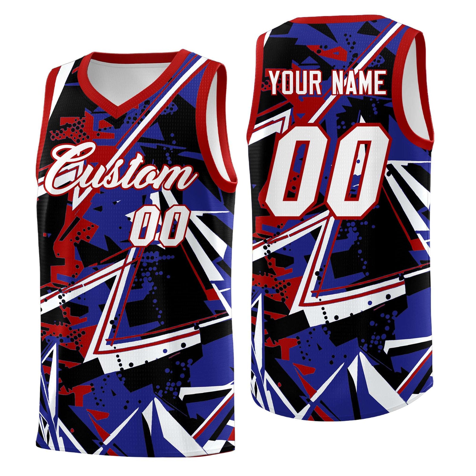 Custom Youth Basketball Jerseys Royal Red Abstract Graffiti Urban Style Personalized Uniform