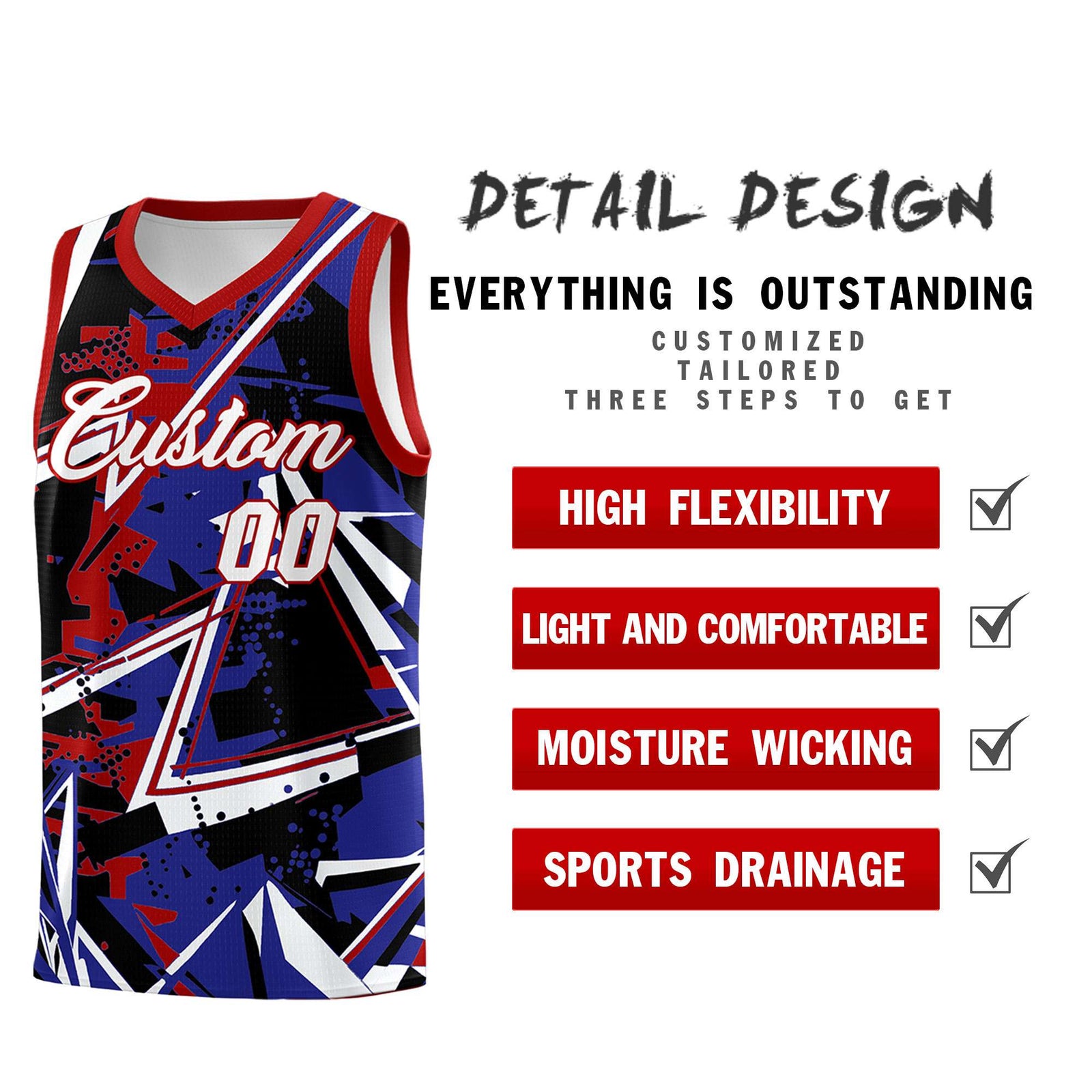 Custom Youth Basketball Jerseys Royal Red Abstract Graffiti Urban Style Personalized Uniform