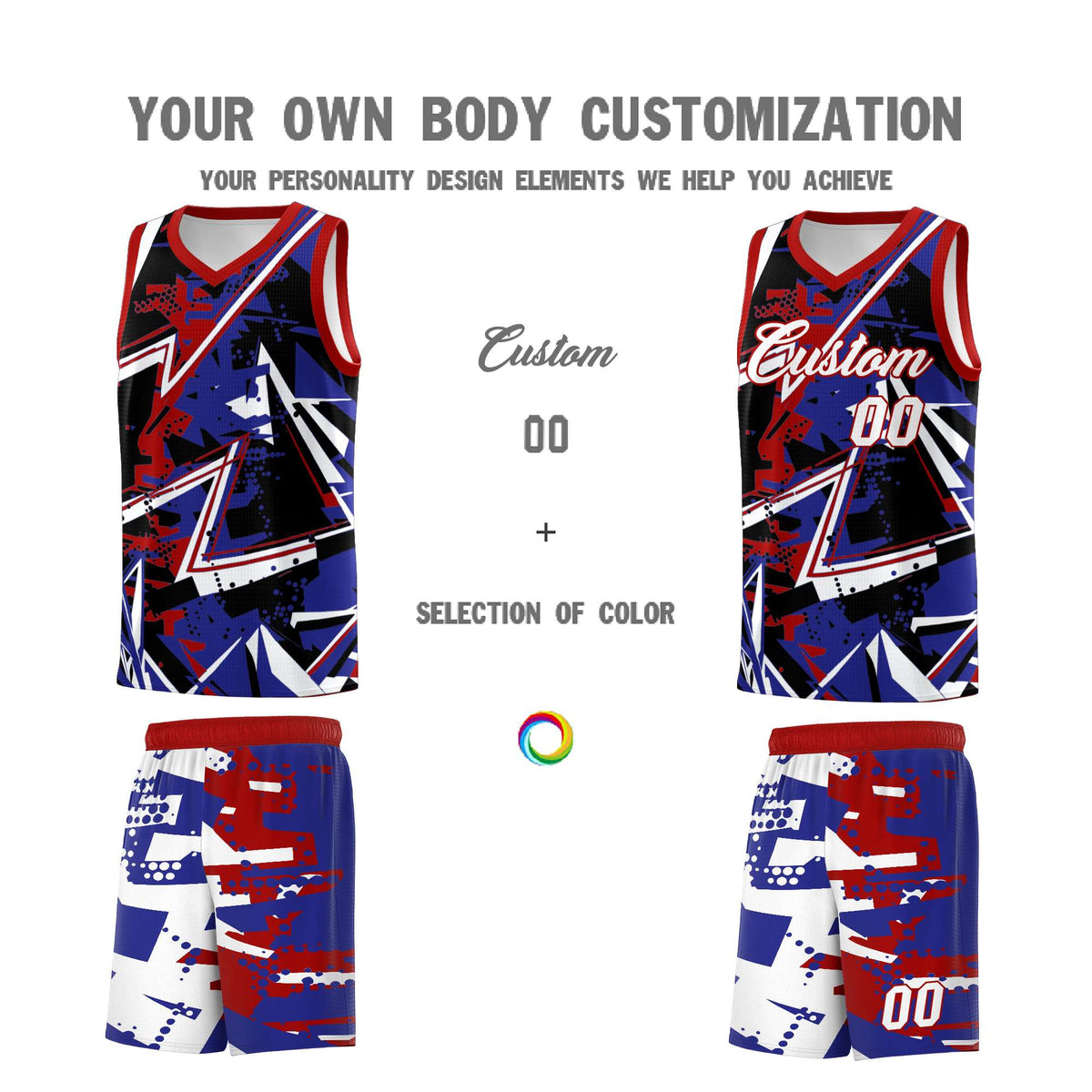Custom Youth Basketball Jerseys Royal Red Abstract Graffiti Urban Style Personalized Uniform