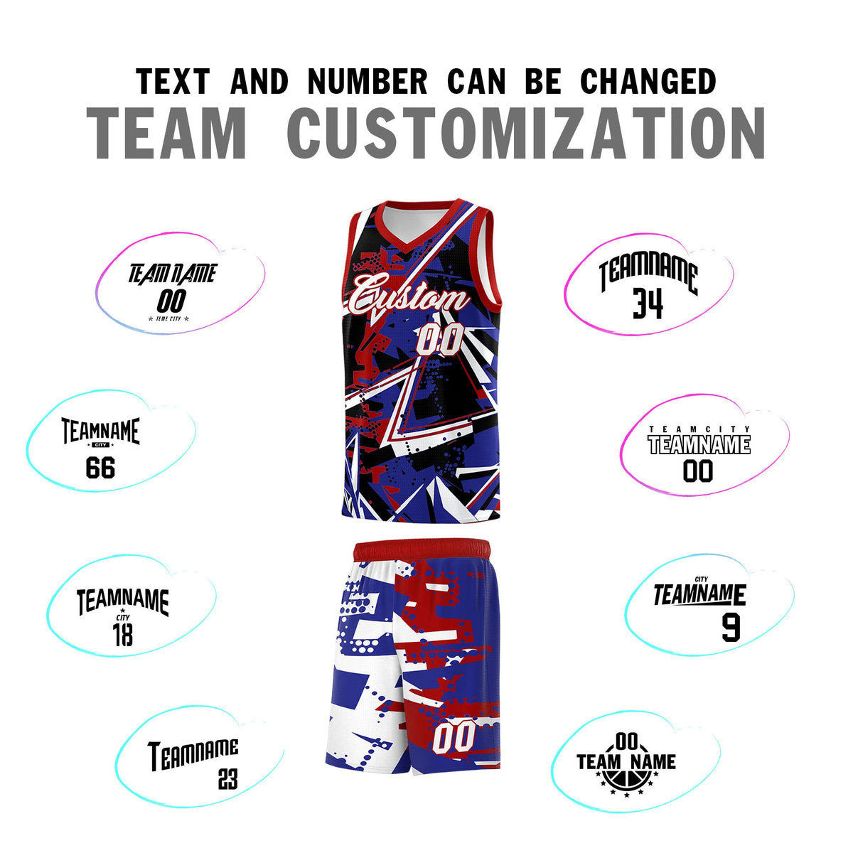 Custom Youth Basketball Jerseys Royal Red Abstract Graffiti Urban Style Personalized Uniform