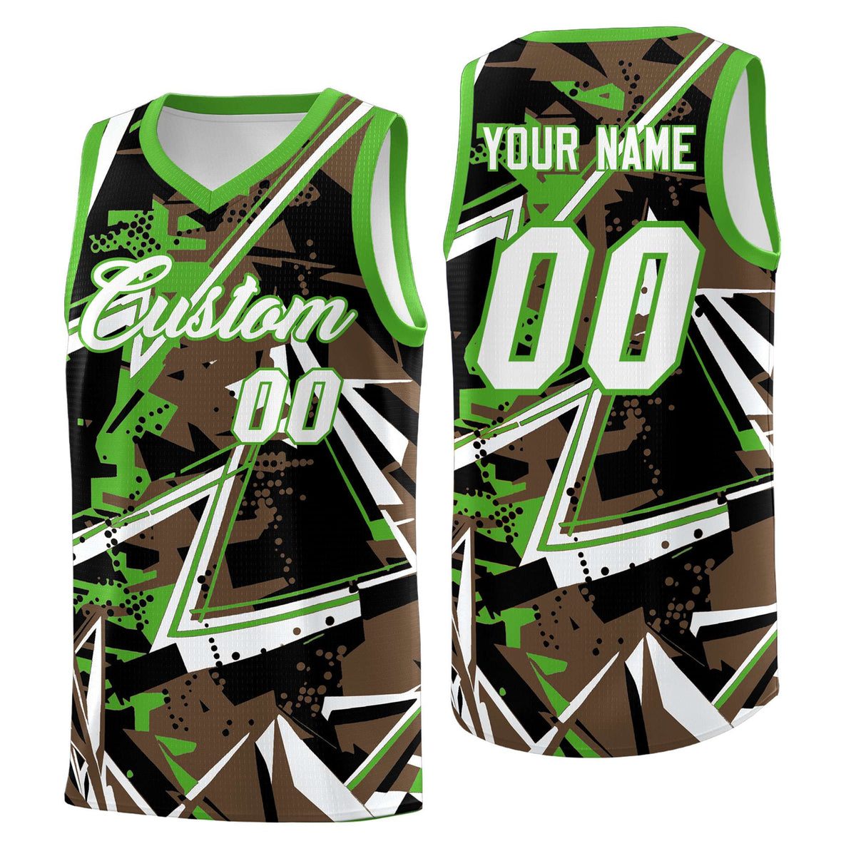 Custom Youth Basketball Jerseys Light Brown Light Green Abstract Graffiti Personalized Street Style Uniform