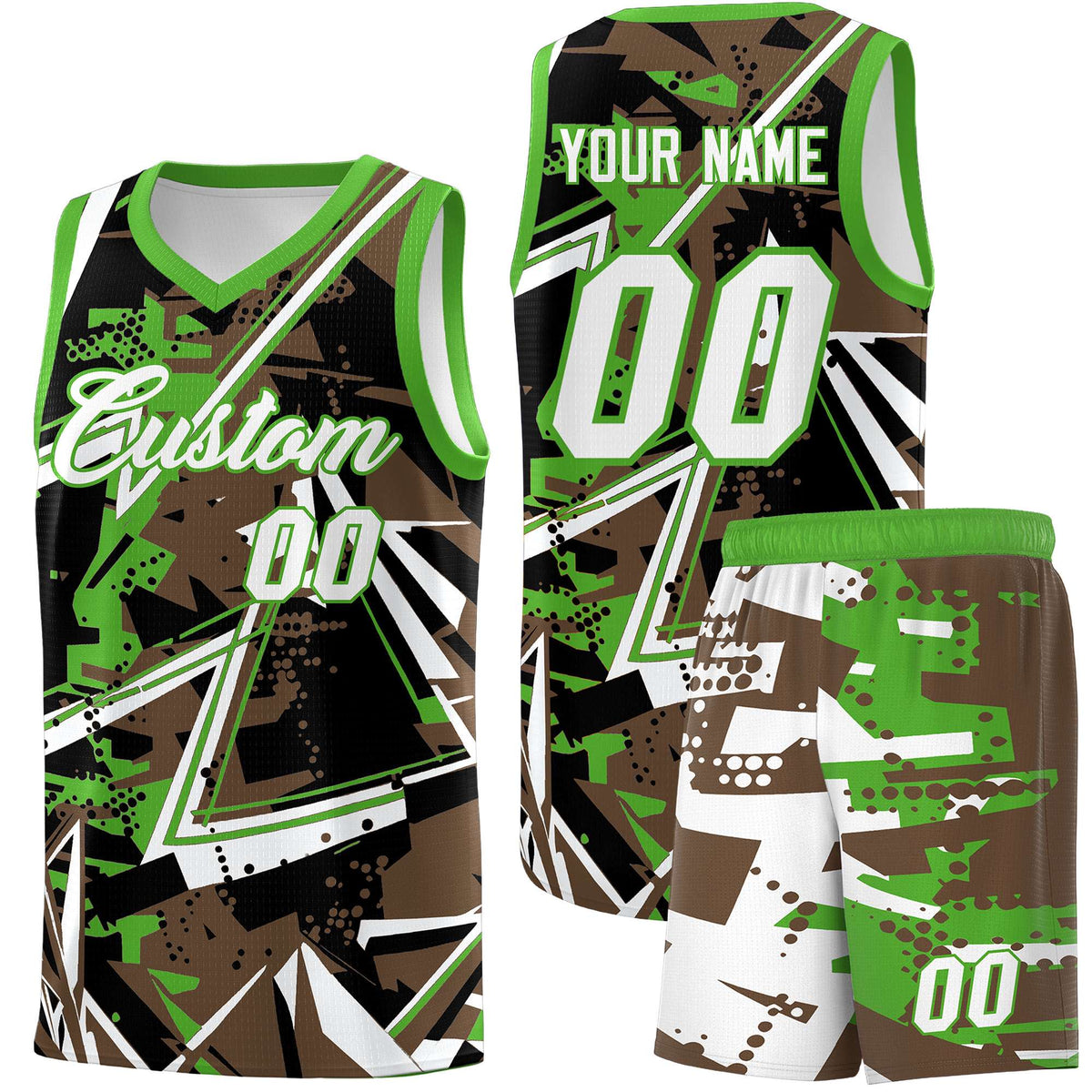 Custom Youth Basketball Jerseys Light Brown Light Green Abstract Graffiti Personalized Street Style Uniform