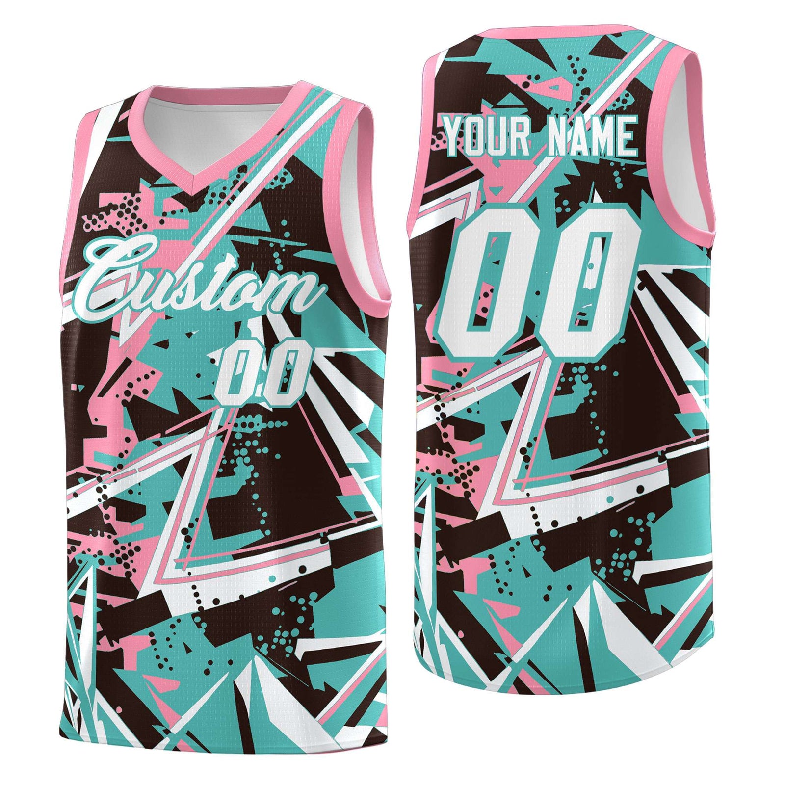 Custom Youth Basketball Jerseys Teal Pink Abstract Graffiti Urban Style Personalized Uniform