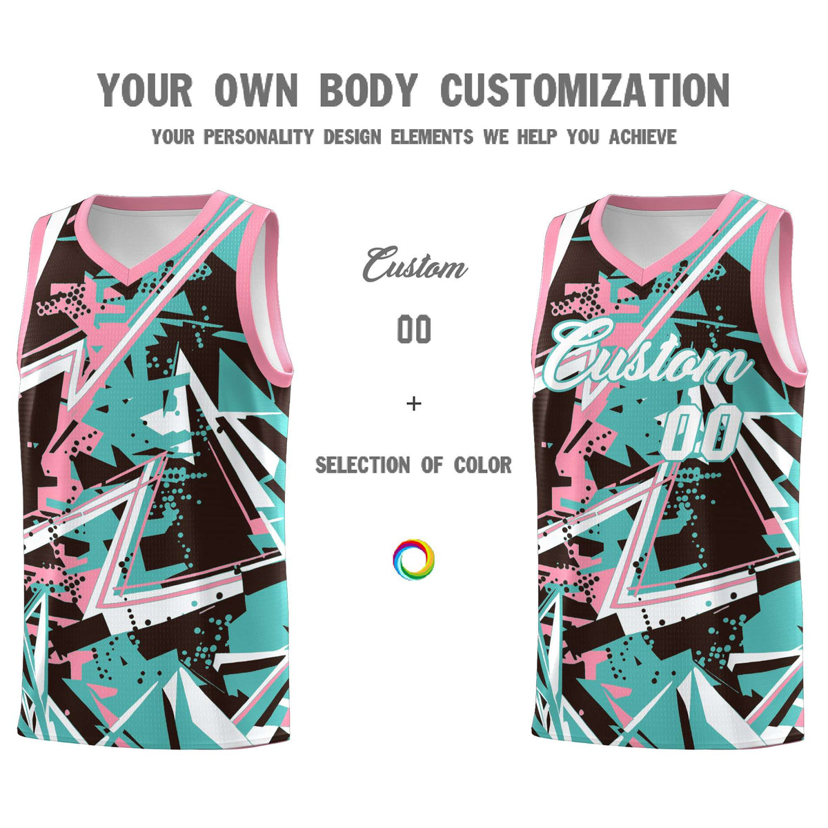 Custom Youth Basketball Jerseys Teal Pink Abstract Graffiti Urban Style Personalized Uniform