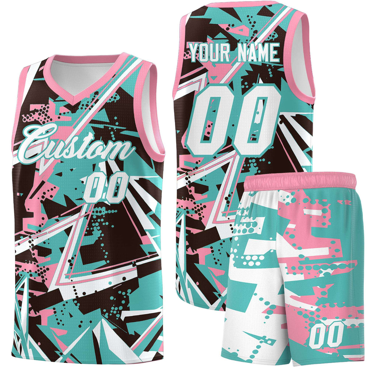 Custom Youth Basketball Jerseys Teal Pink Abstract Graffiti Urban Style Personalized Uniform