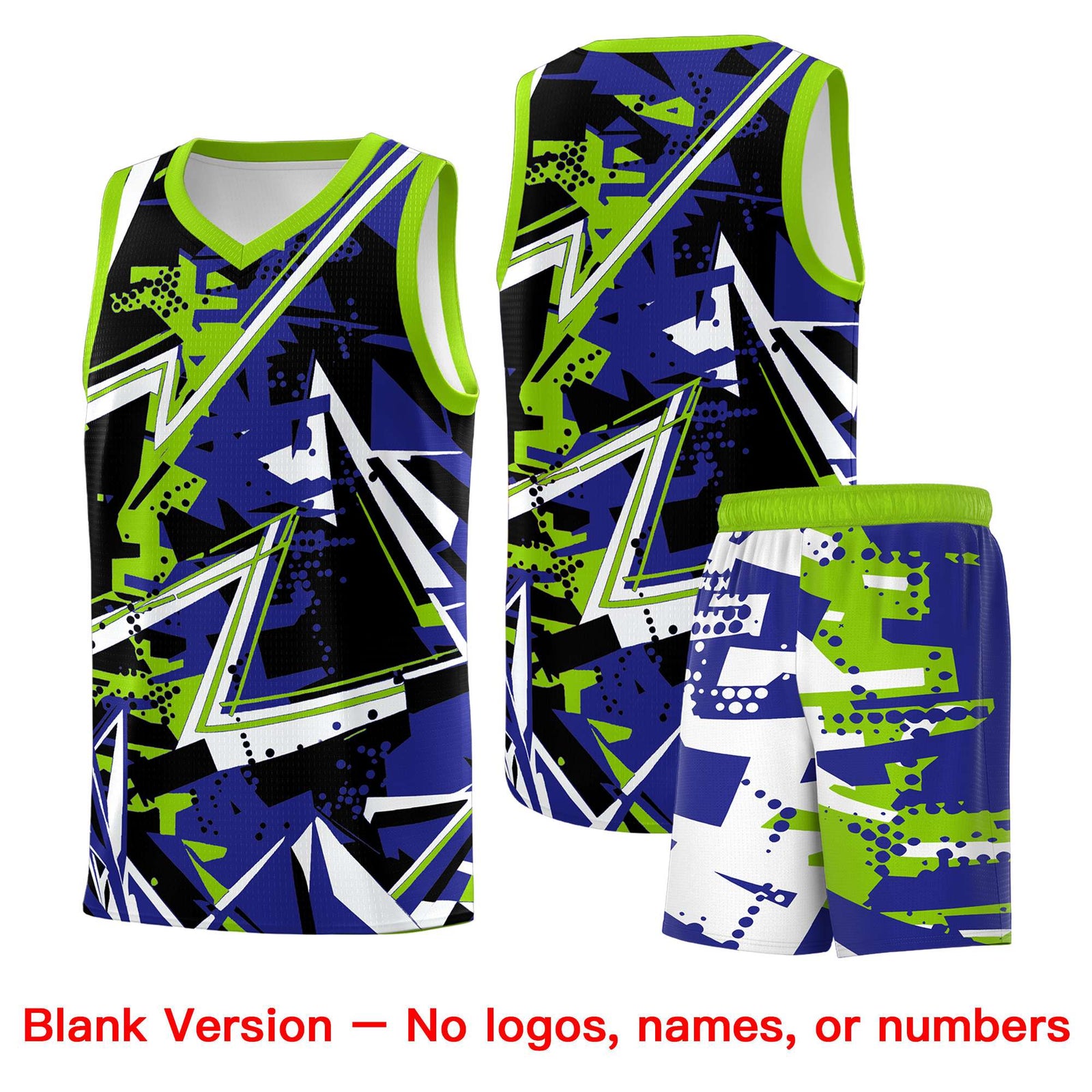 Custom Youth Basketball Jerseys Royal Neon Green Abstract Graffiti Urban Style Personalized Uniform