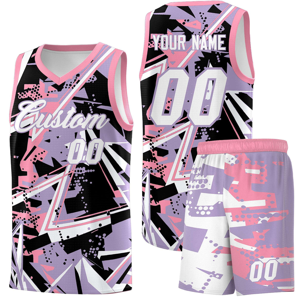 Custom Youth Basketball Jerseys Light Purple Pink Abstract Graffiti Personalized Team Name &amp; Number