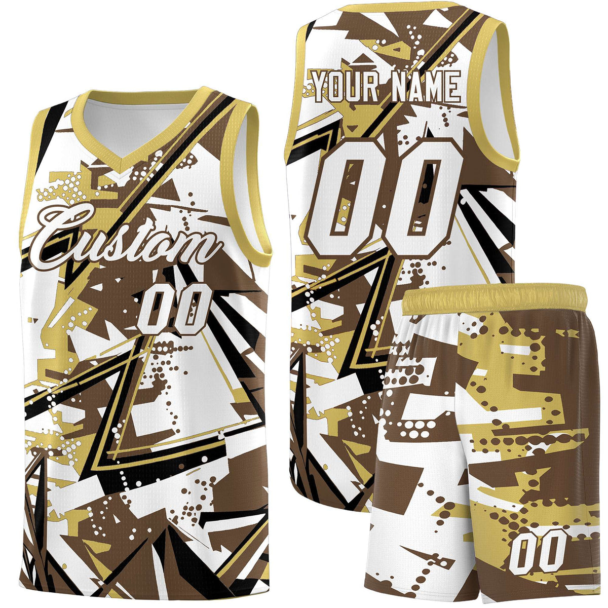 Custom Youth Basketball Jerseys Light Brown Old Gold Abstract Graffiti Personalized Team Name &amp; Number