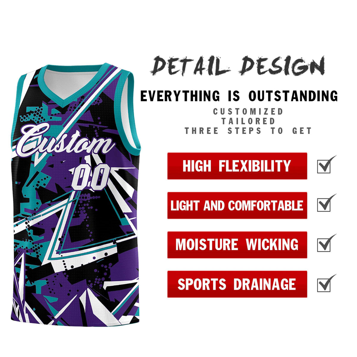 Custom Youth Basketball Jerseys Purple Teal Abstract Graffiti Urban Style Personalized Uniform