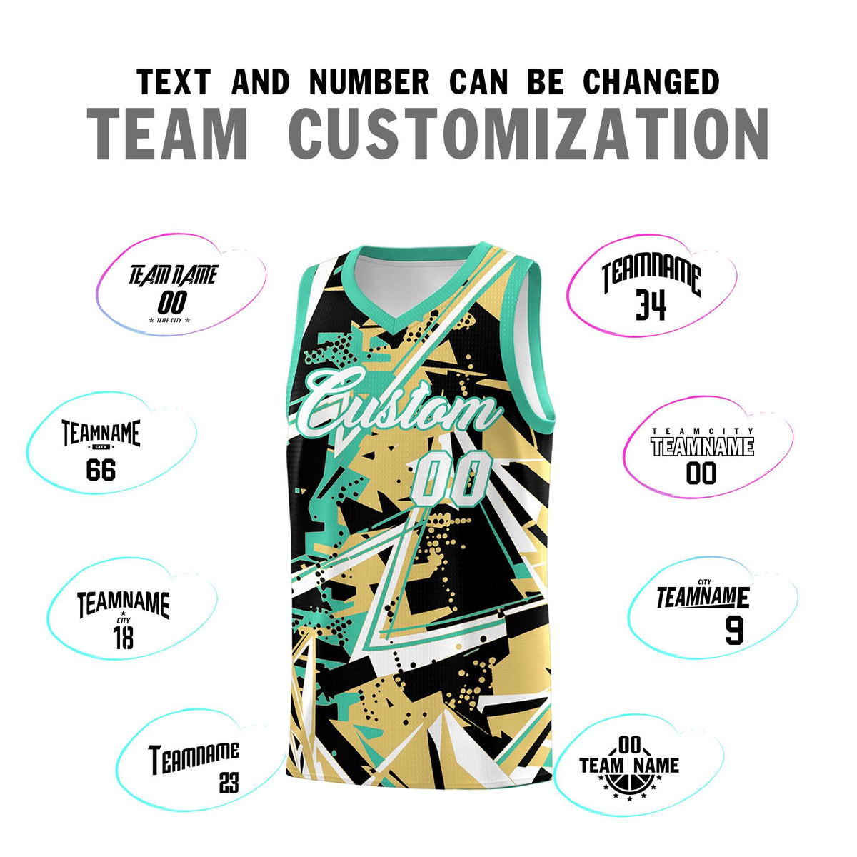 Custom Youth Basketball Jerseys Old Gold Bright Green Abstract Graffiti Personalized Street Style Uniform