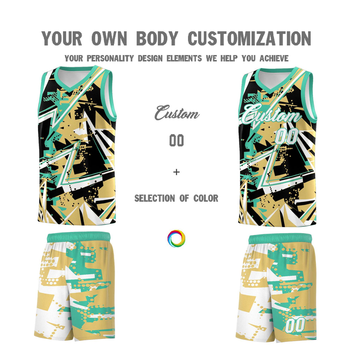 Custom Youth Basketball Jerseys Old Gold Bright Green Abstract Graffiti Personalized Street Style Uniform