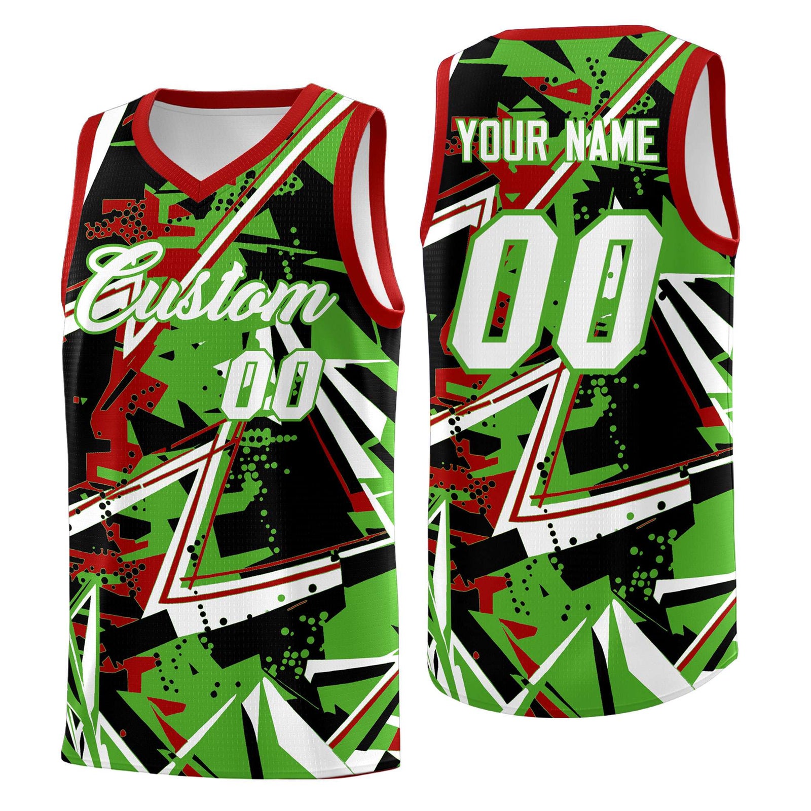 Custom Youth Basketball Jerseys Light Green Red Abstract Graffiti Urban Style Personalized Uniform