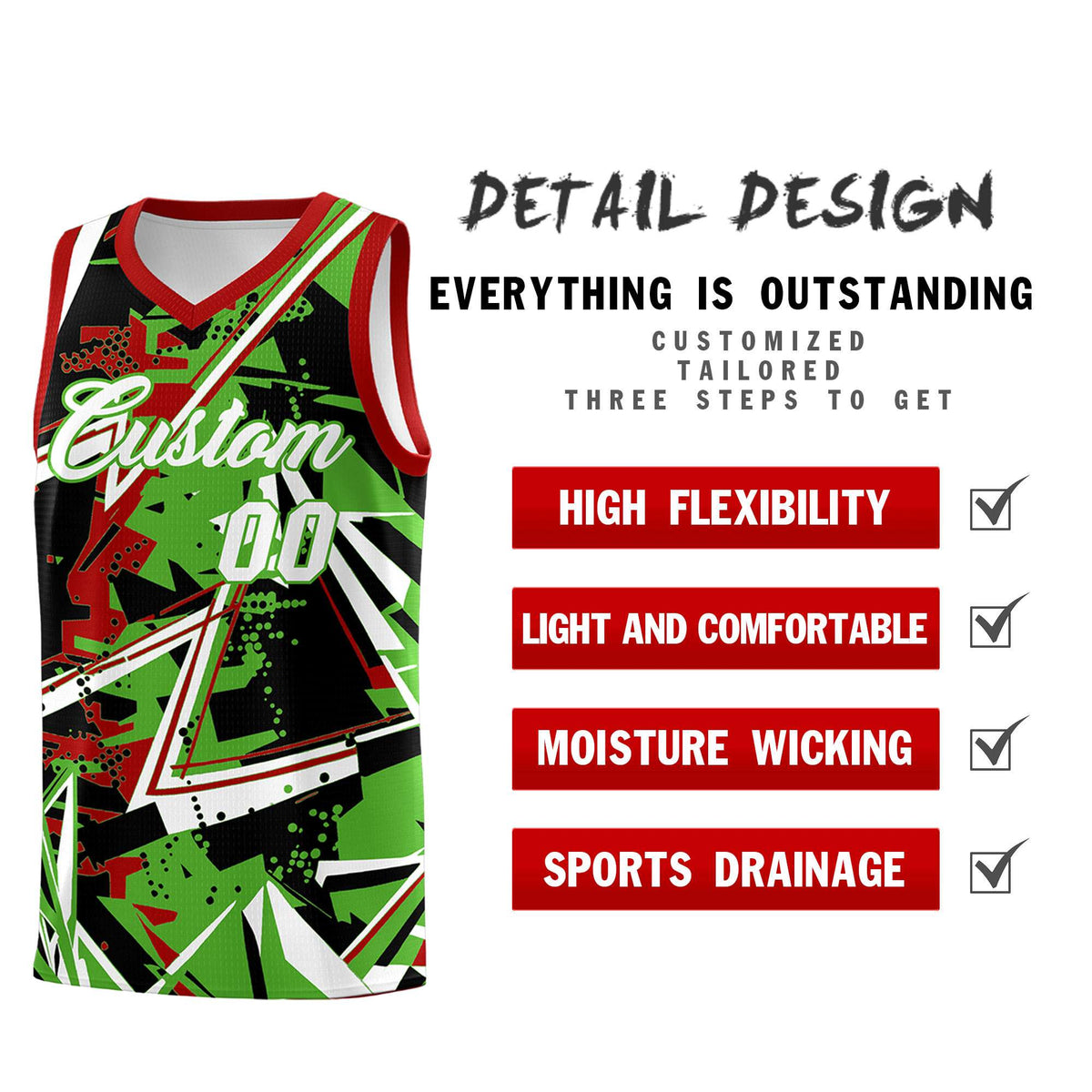 Custom Youth Basketball Jerseys Light Green Red Abstract Graffiti Urban Style Personalized Uniform