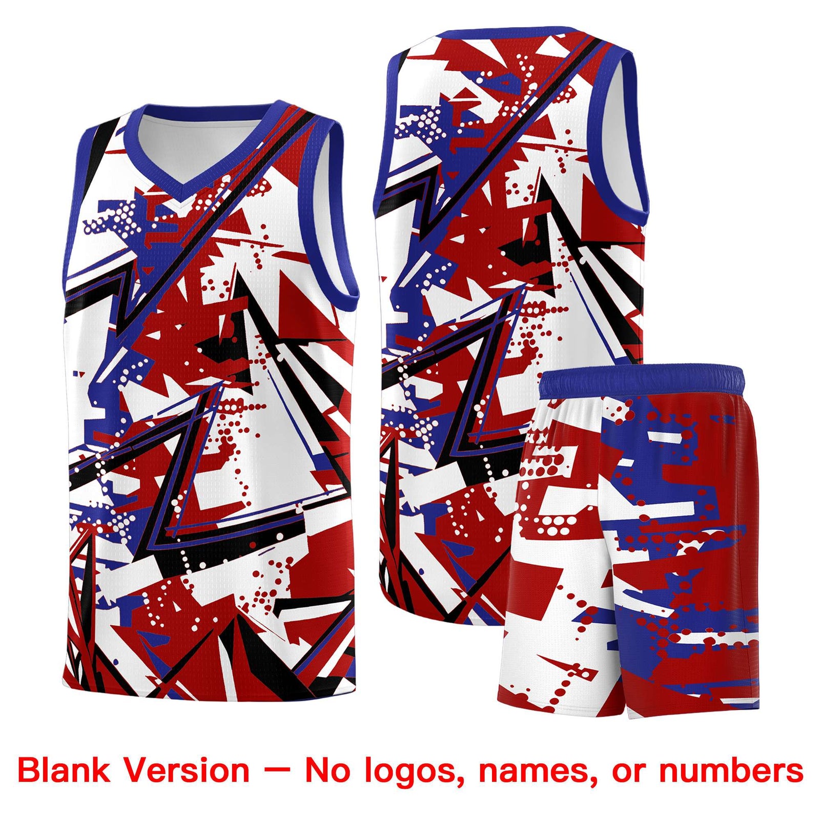 Custom Youth Basketball Jerseys Red Royal Abstract Graffiti Personalized Street Style Uniform