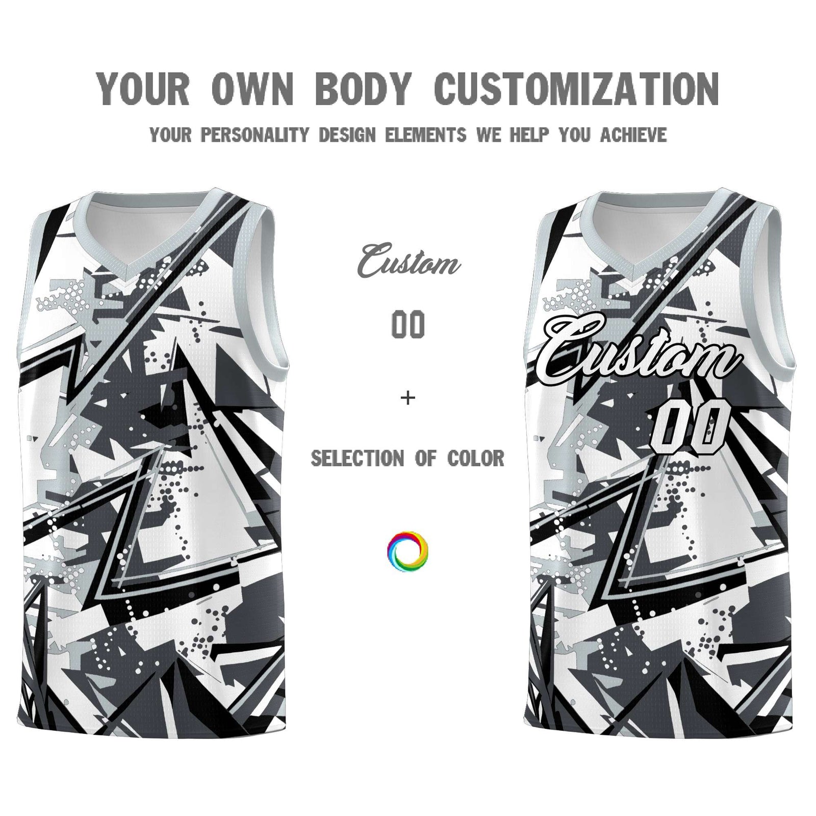 Custom Youth Basketball Jerseys Gray Silver Abstract Graffiti Personalized Team Name & Number
