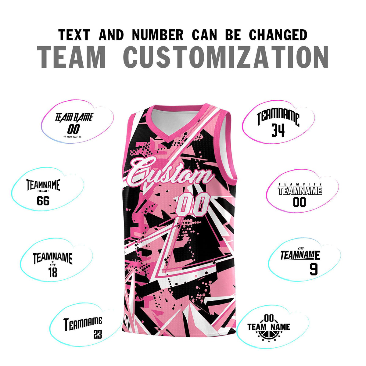 Custom Youth Basketball Jerseys Light Pink Rose Red Abstract Graffiti Personalized Team Name &amp; Number