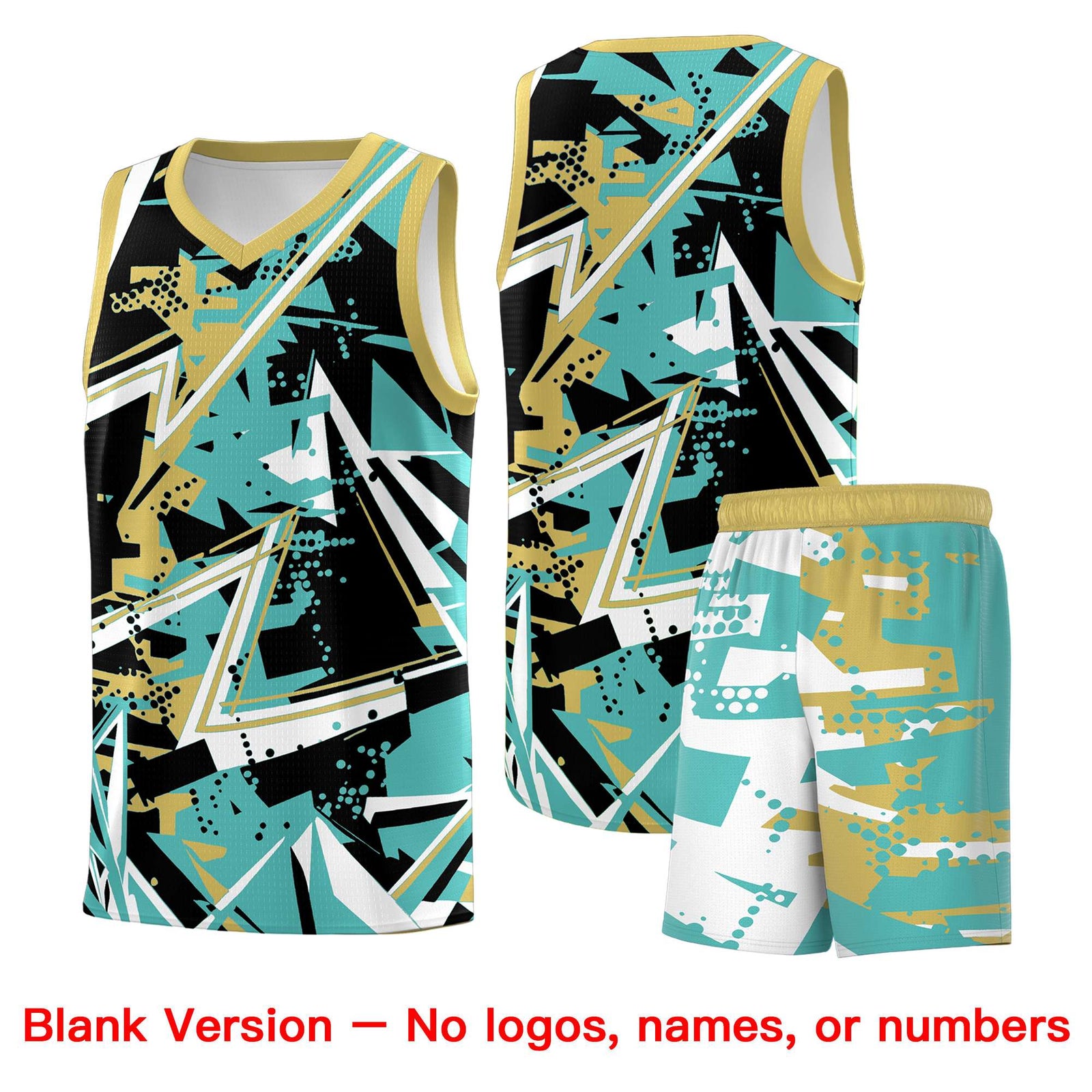 Custom Youth Basketball Jerseys Teal Old Gold Abstract Graffiti Personalized Street Style Uniform