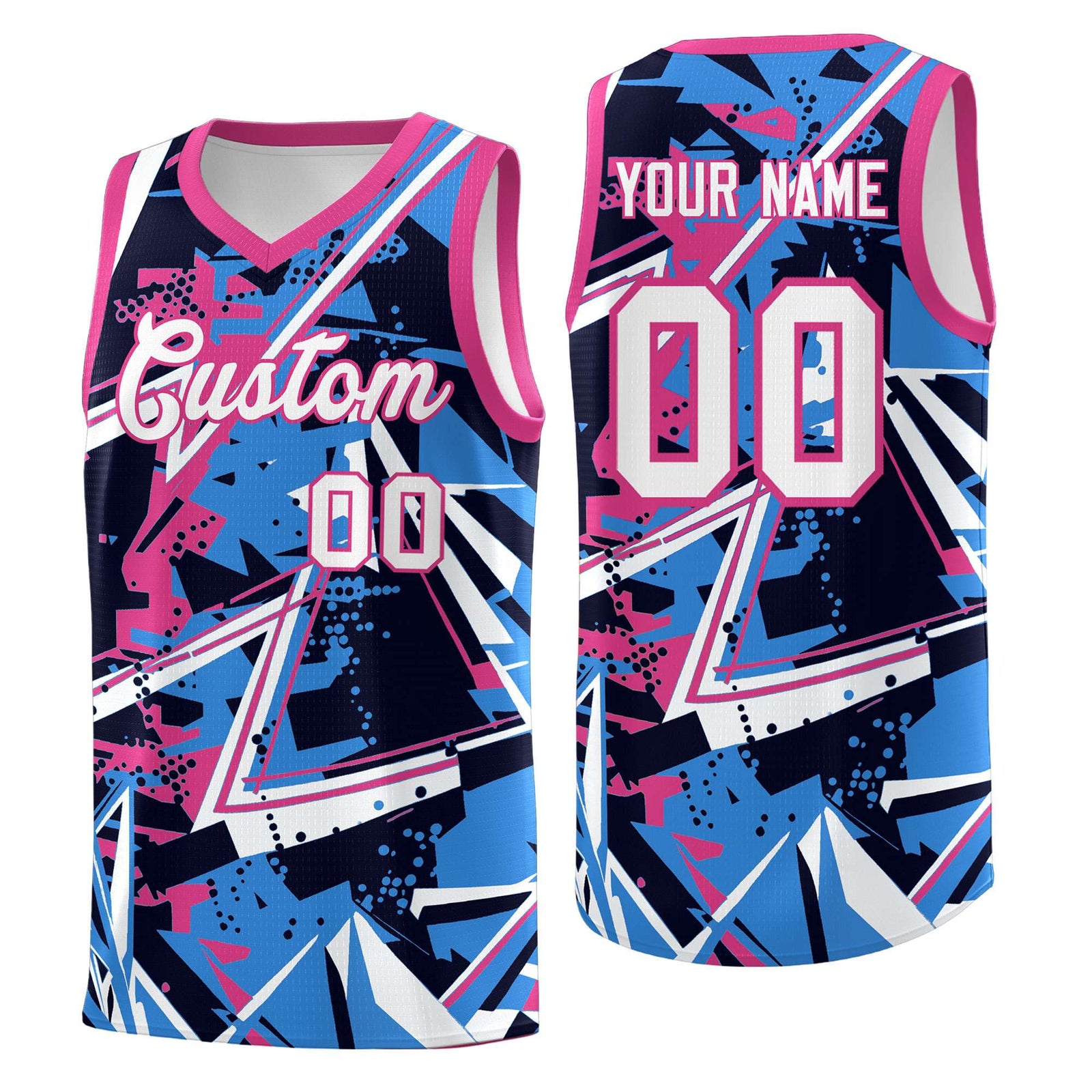 Custom Youth Basketball Jerseys Light Blue Pink Abstract Graffiti Personalized Street Style Uniform