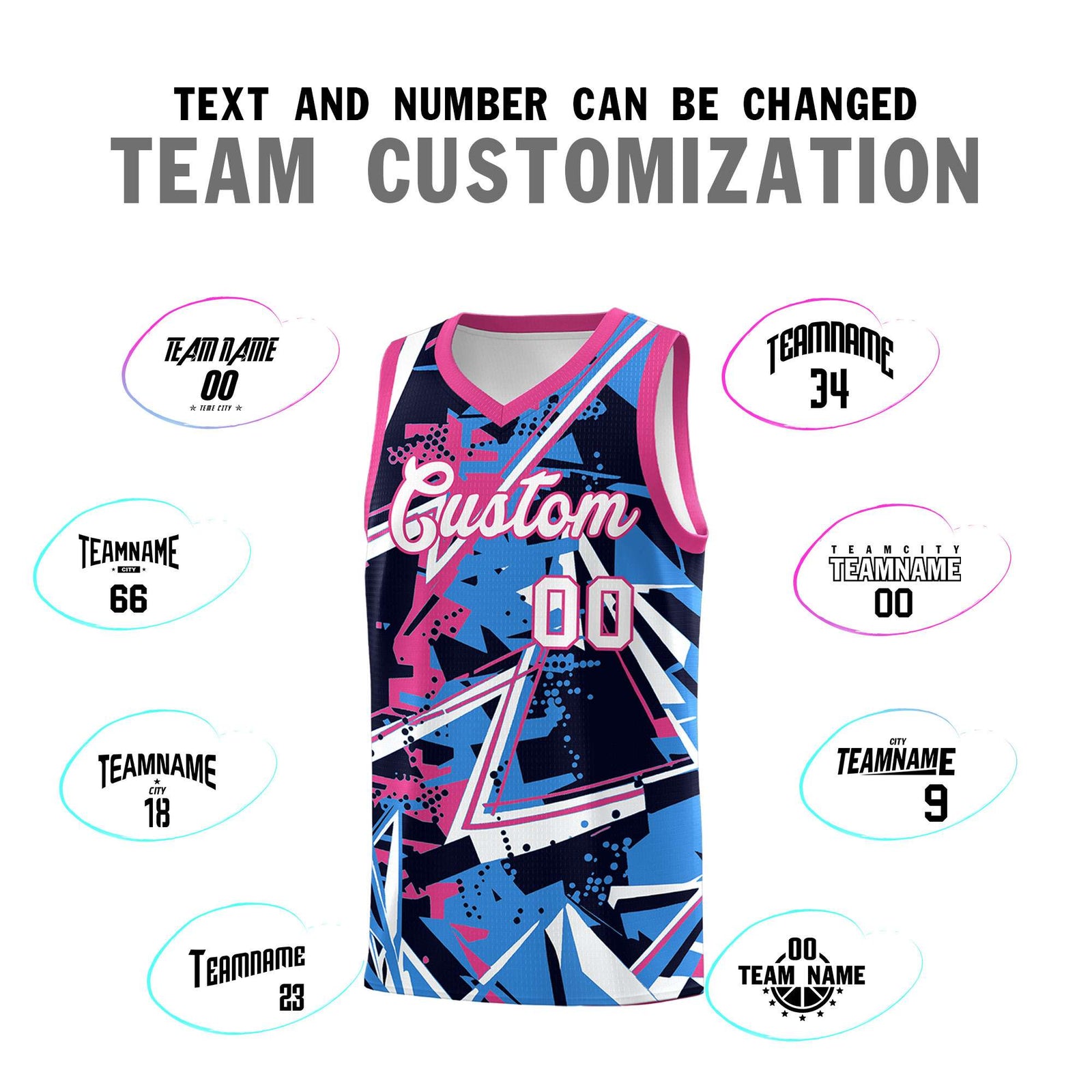 Custom Youth Basketball Jerseys Light Blue Pink Abstract Graffiti Personalized Street Style Uniform