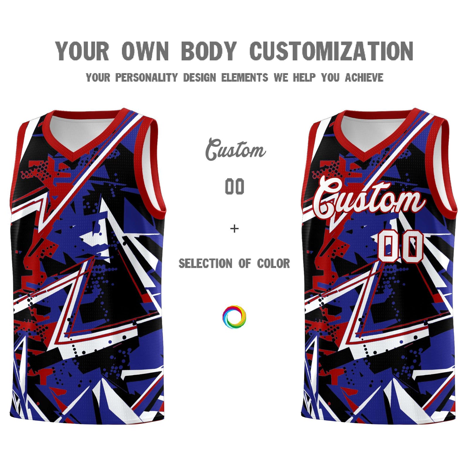 Custom Youth Basketball Jerseys Royal Red Abstract Graffiti Urban Style Personalized Uniform