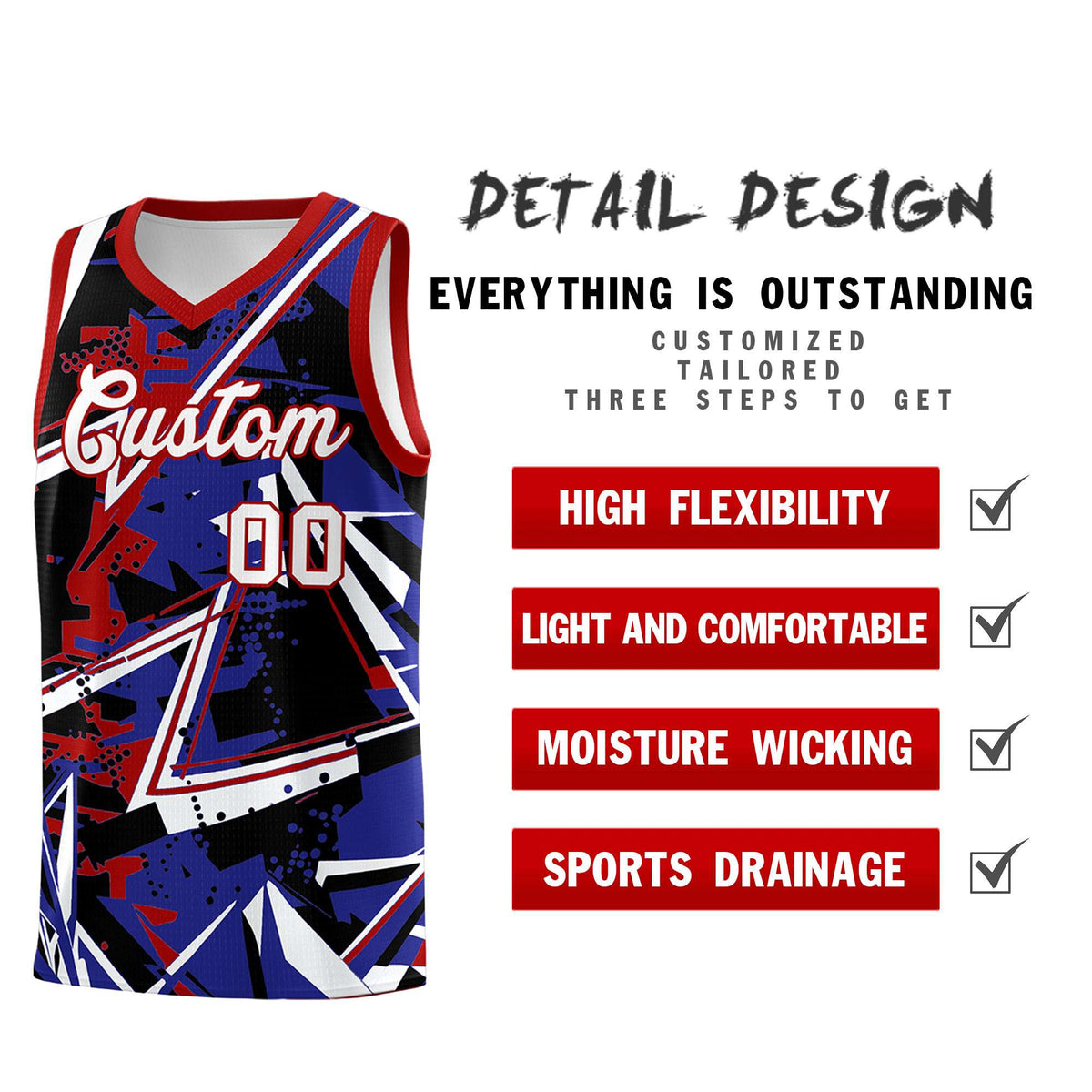 Custom Youth Basketball Jerseys Royal Red Abstract Graffiti Urban Style Personalized Uniform